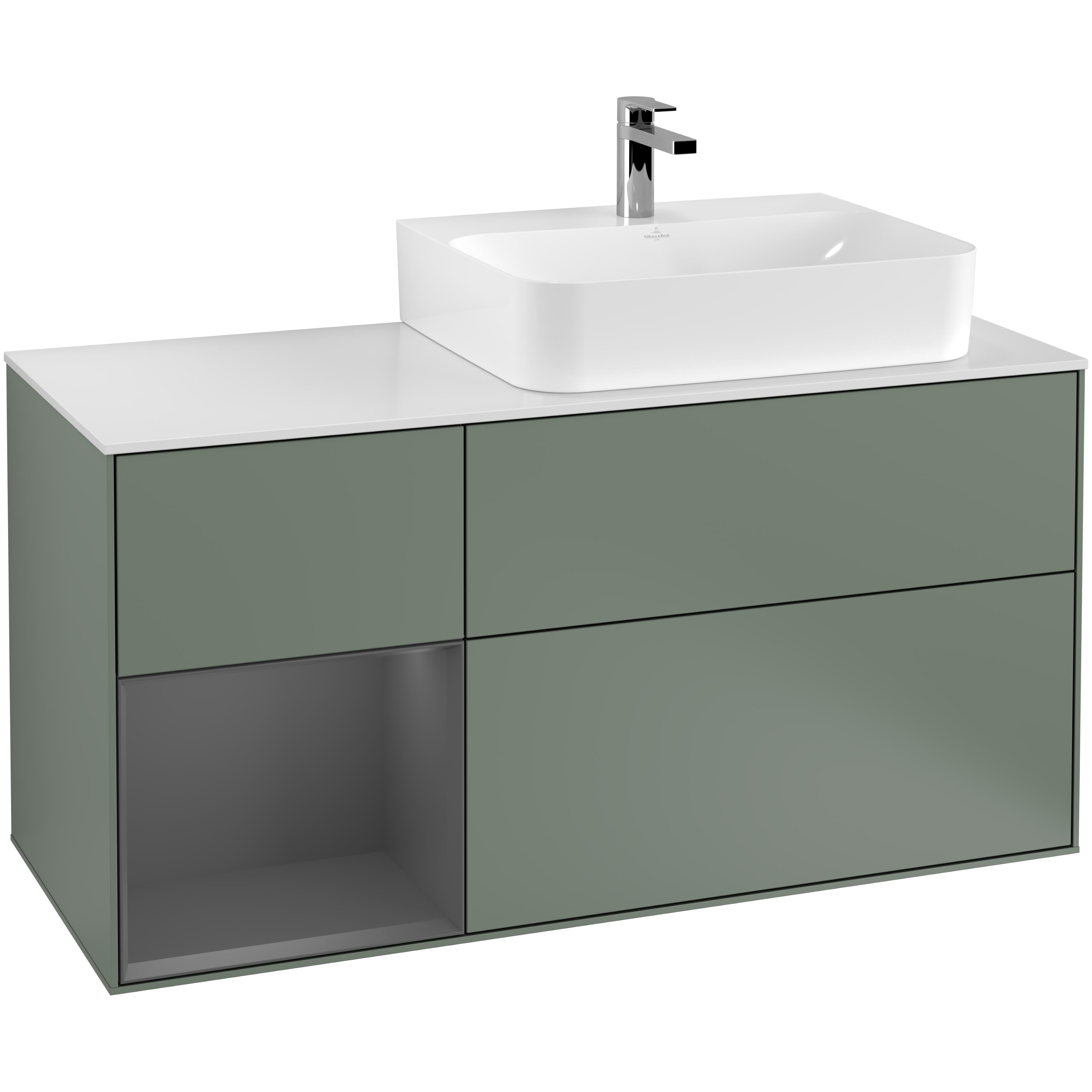 Tvättställsskåp Villeroy & Boch Finion med 3 Lådor Hylla och Bänkskiva för Ocentrerat Tvättställ | badrum - badrumsmobler - tvattstallsskap-och-kommod | KakelKungen