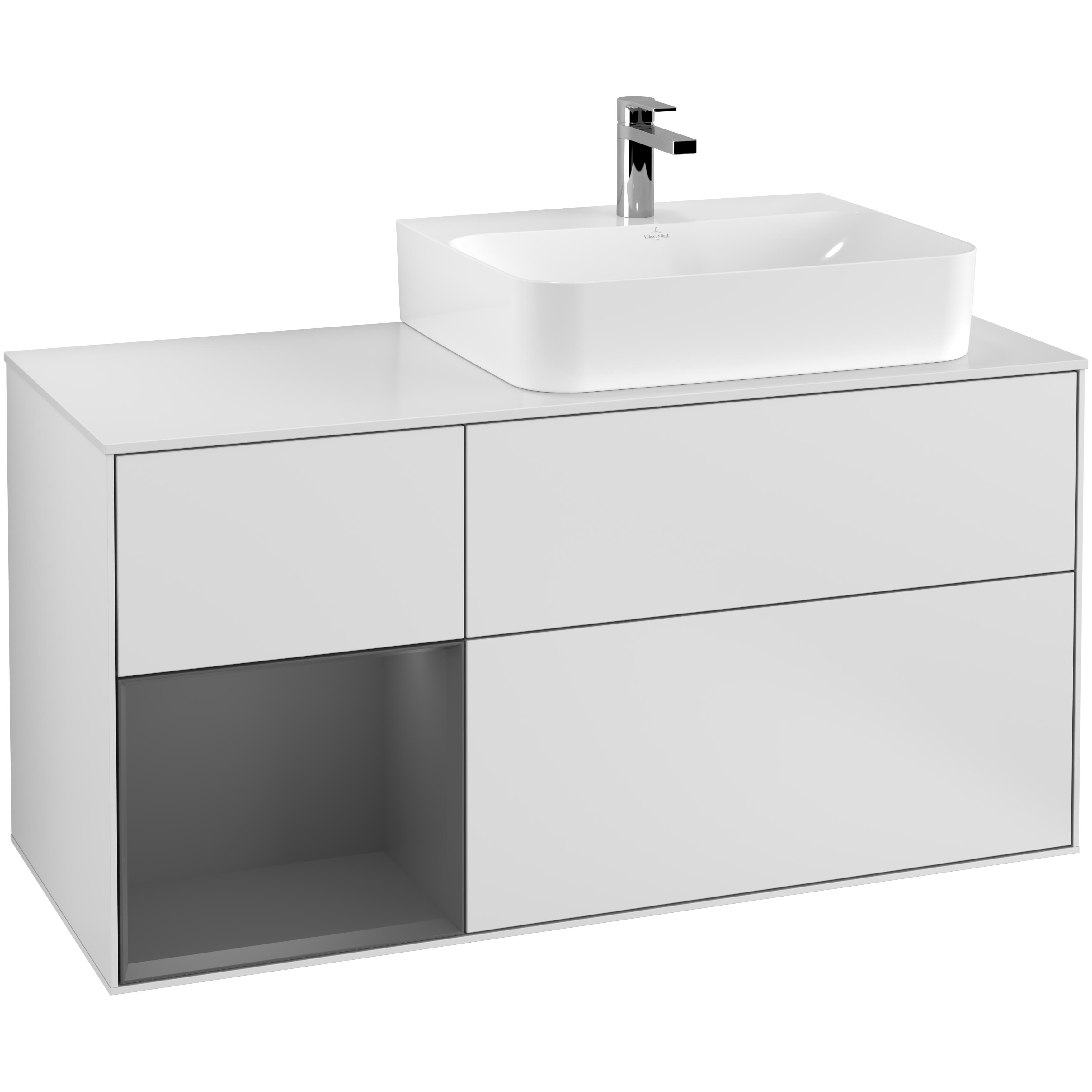 Tvättställsskåp Villeroy & Boch Finion med 3 Lådor Hylla och Bänkskiva för Ocentrerat Tvättställ | badrum - badrumsmobler - tvattstallsskap-och-kommod | KakelKungen