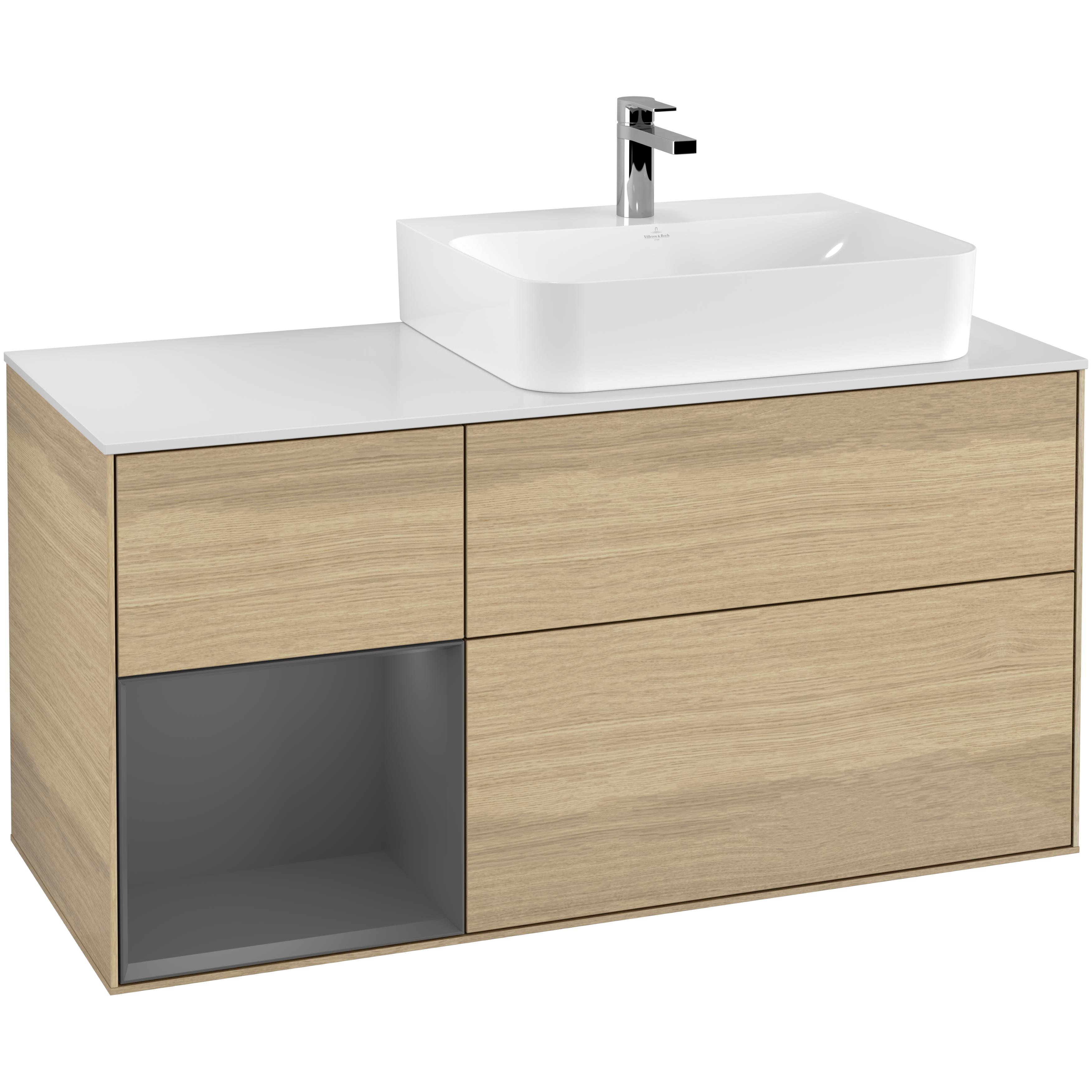 Tvättställsskåp Villeroy & Boch Finion med 3 Lådor Hylla och Bänkskiva för Ocentrerat Tvättställ | badrum - badrumsmobler - tvattstallsskap-och-kommod | KakelKungen