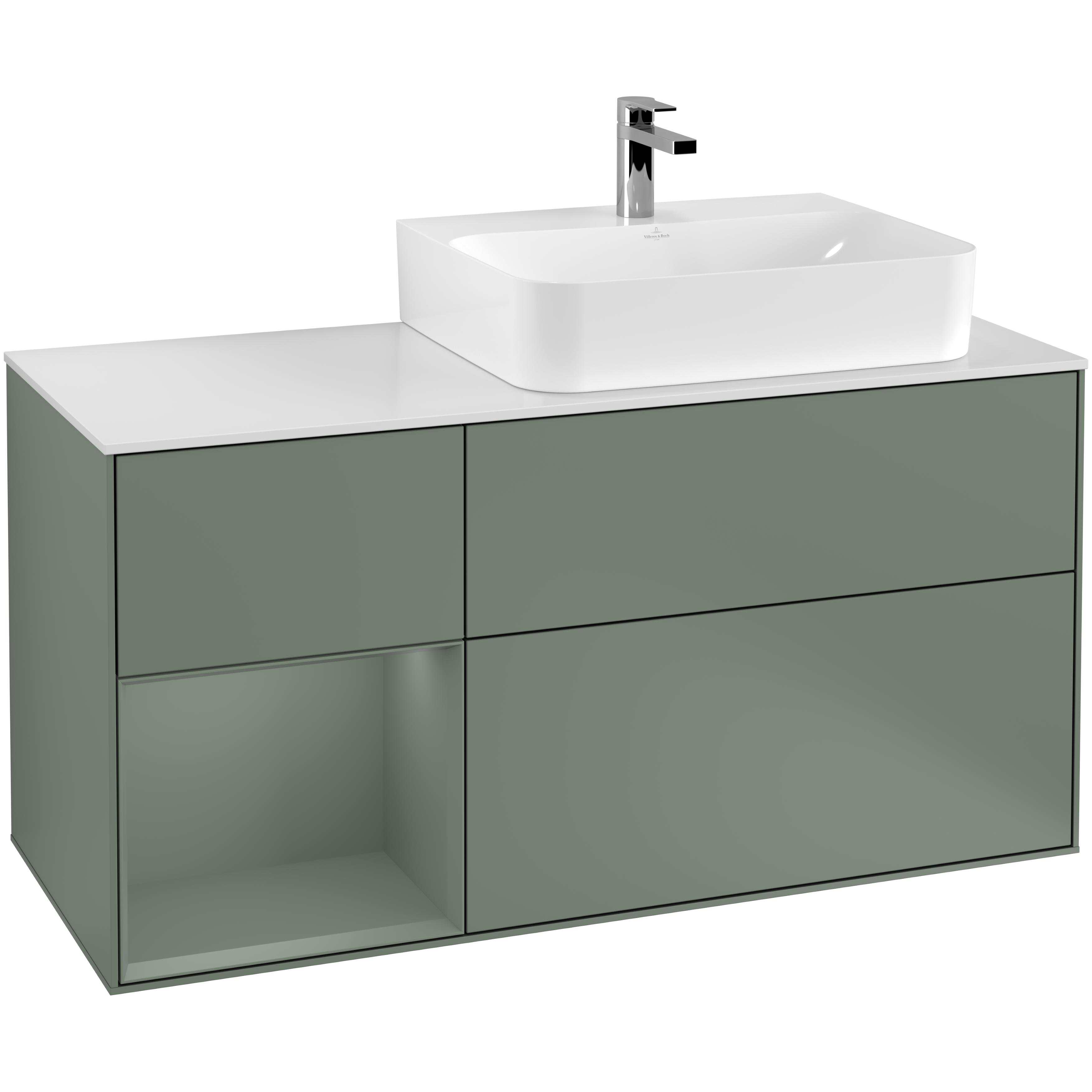 Tvättställsskåp Villeroy & Boch Finion med 3 Lådor Hylla och Bänkskiva för Ocentrerat Tvättställ | badrum - badrumsmobler - tvattstallsskap-och-kommod | KakelKungen