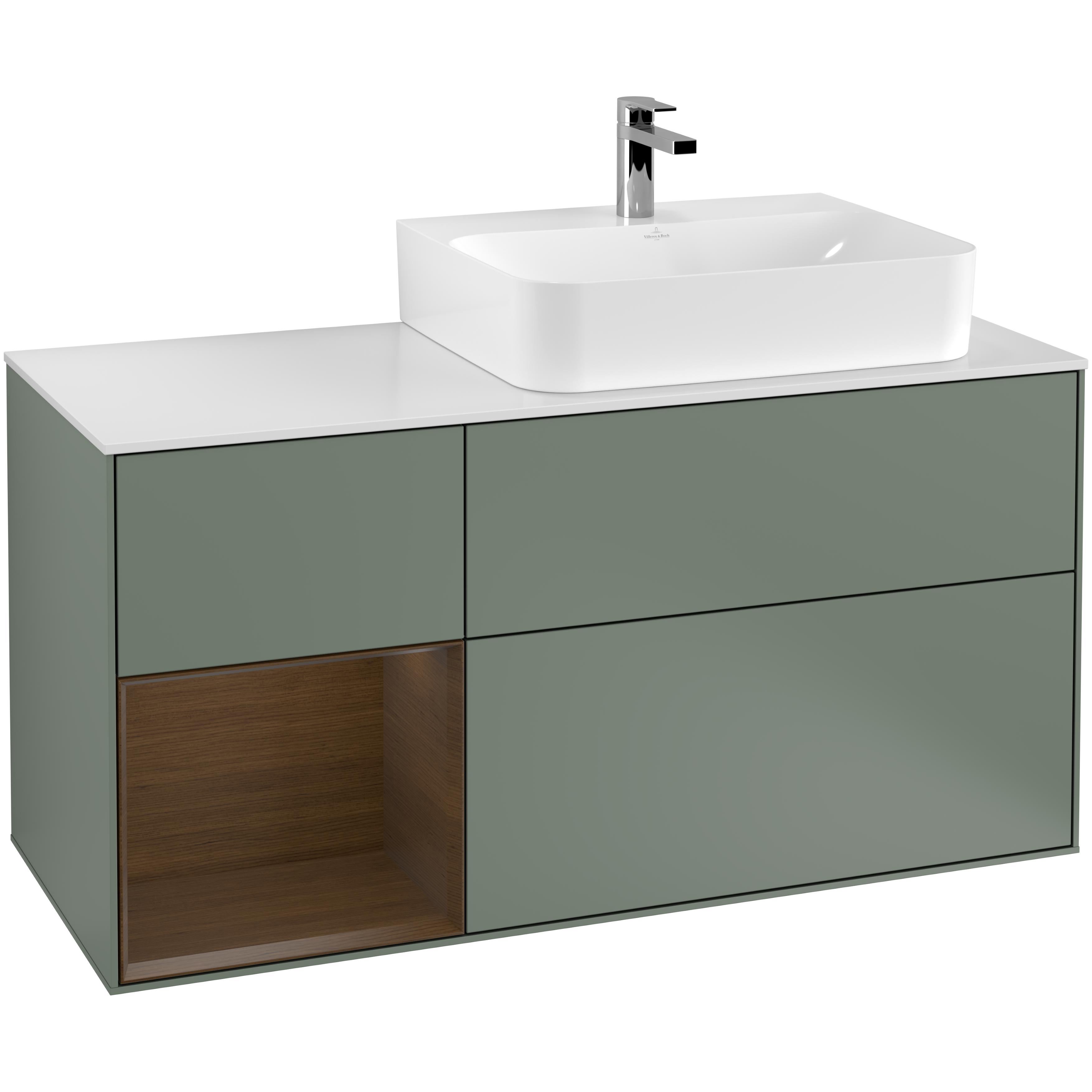 Tvättställsskåp Villeroy & Boch Finion med 3 Lådor Hylla och Bänkskiva för Ocentrerat Tvättställ | badrum - badrumsmobler - tvattstallsskap-och-kommod | KakelKungen