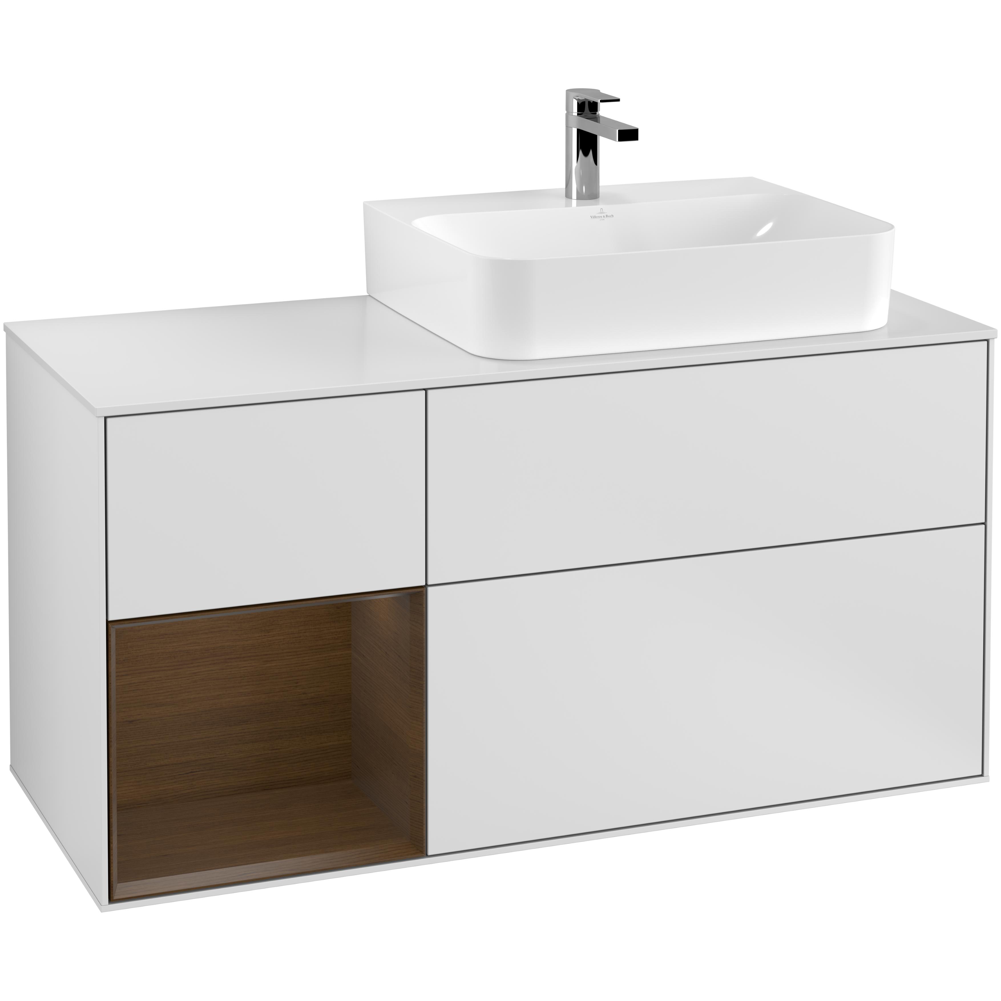 Tvättställsskåp Villeroy & Boch Finion med 3 Lådor Hylla och Bänkskiva för Ocentrerat Tvättställ | badrum - badrumsmobler - tvattstallsskap-och-kommod | KakelKungen