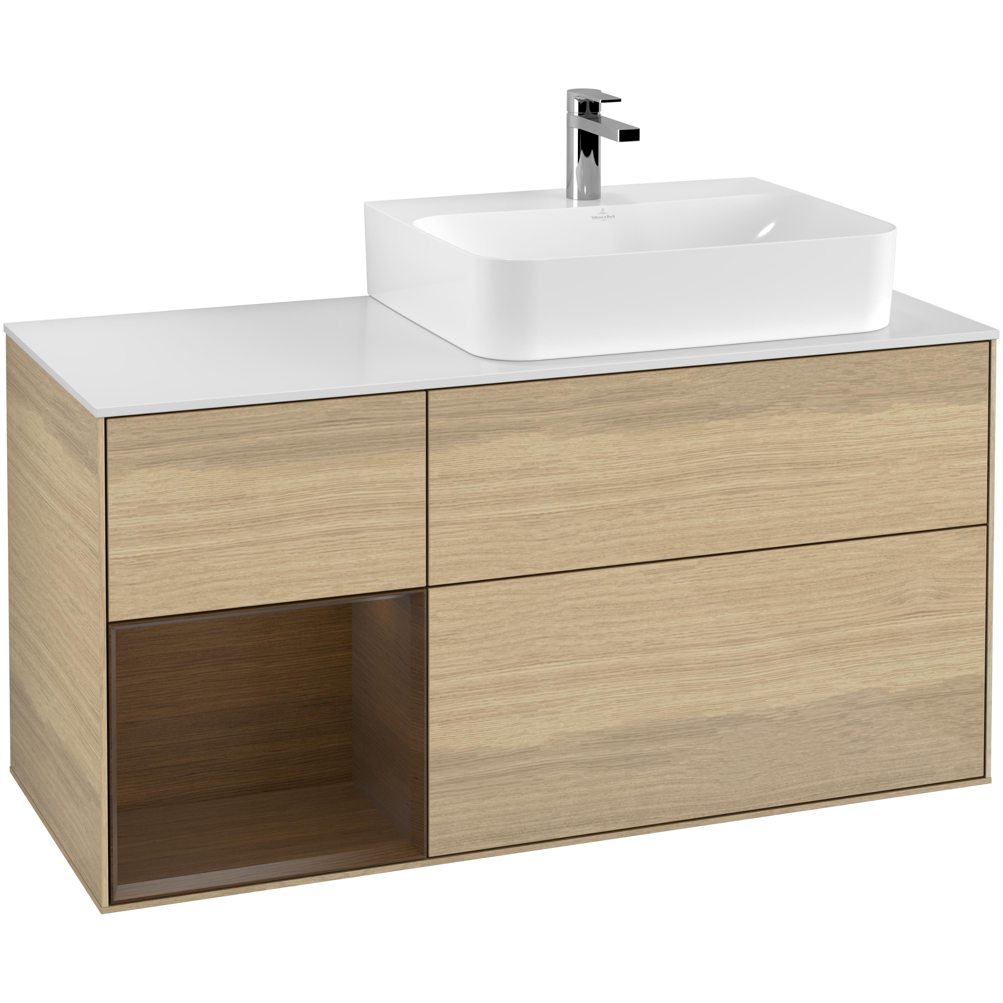 Tvättställsskåp Villeroy & Boch Finion med 3 Lådor Hylla och Bänkskiva för Ocentrerat Tvättställ | badrum - badrumsmobler - tvattstallsskap-och-kommod | KakelKungen