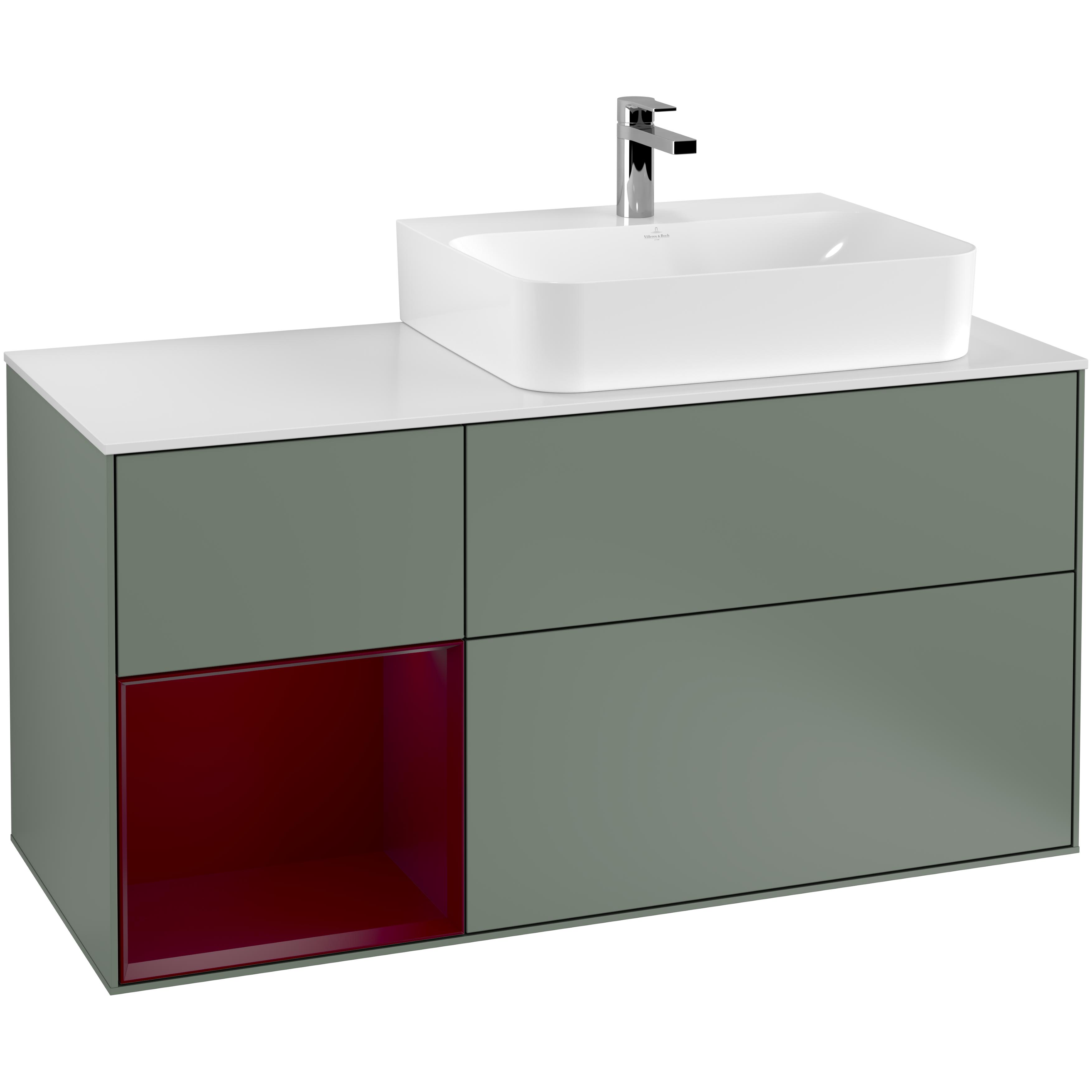 Tvättställsskåp Villeroy & Boch Finion med 3 Lådor Hylla och Bänkskiva för Ocentrerat Tvättställ | badrum - badrumsmobler - tvattstallsskap-och-kommod | KakelKungen