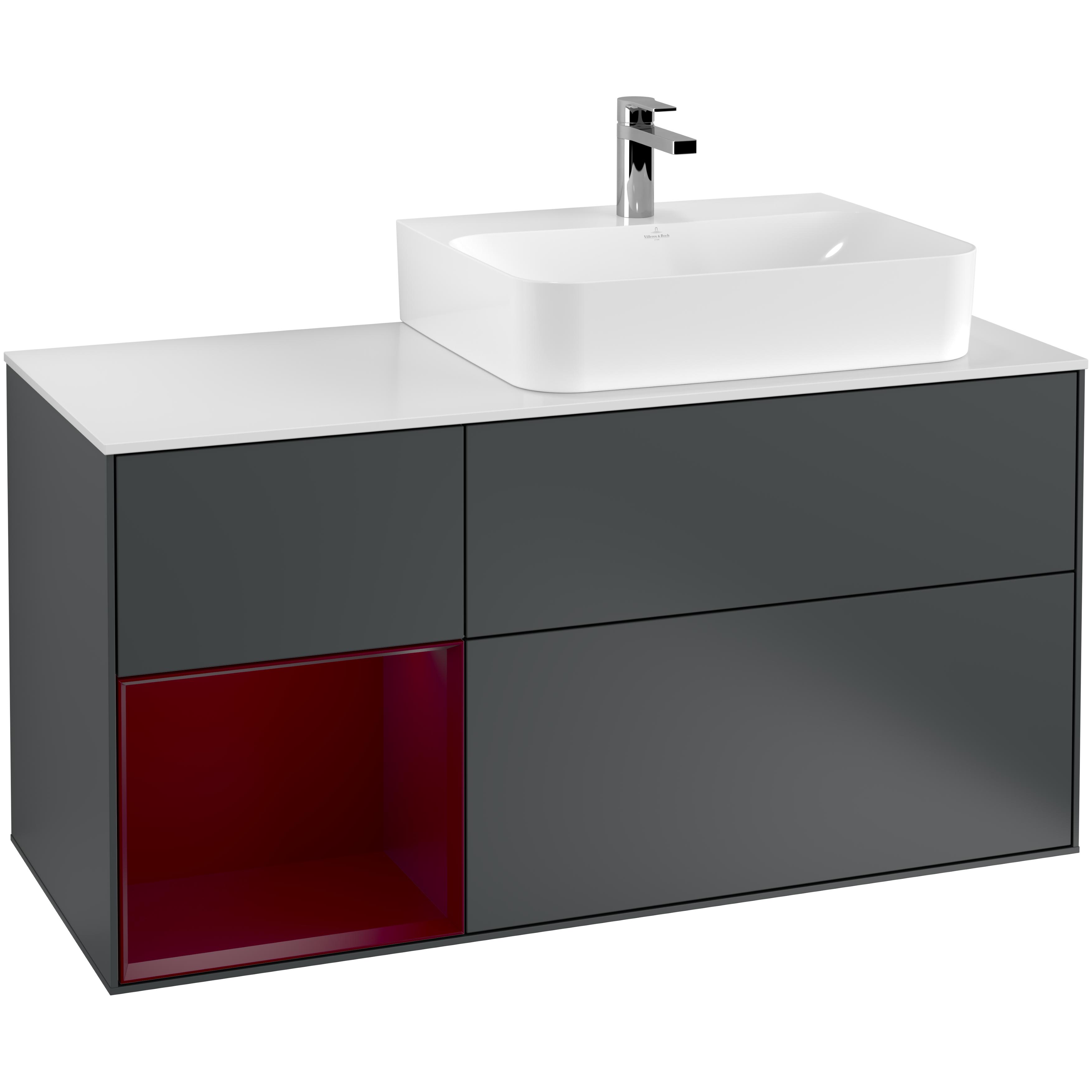 Tvättställsskåp Villeroy & Boch Finion med 3 Lådor Hylla och Bänkskiva för Ocentrerat Tvättställ | badrum - badrumsmobler - tvattstallsskap-och-kommod | KakelKungen