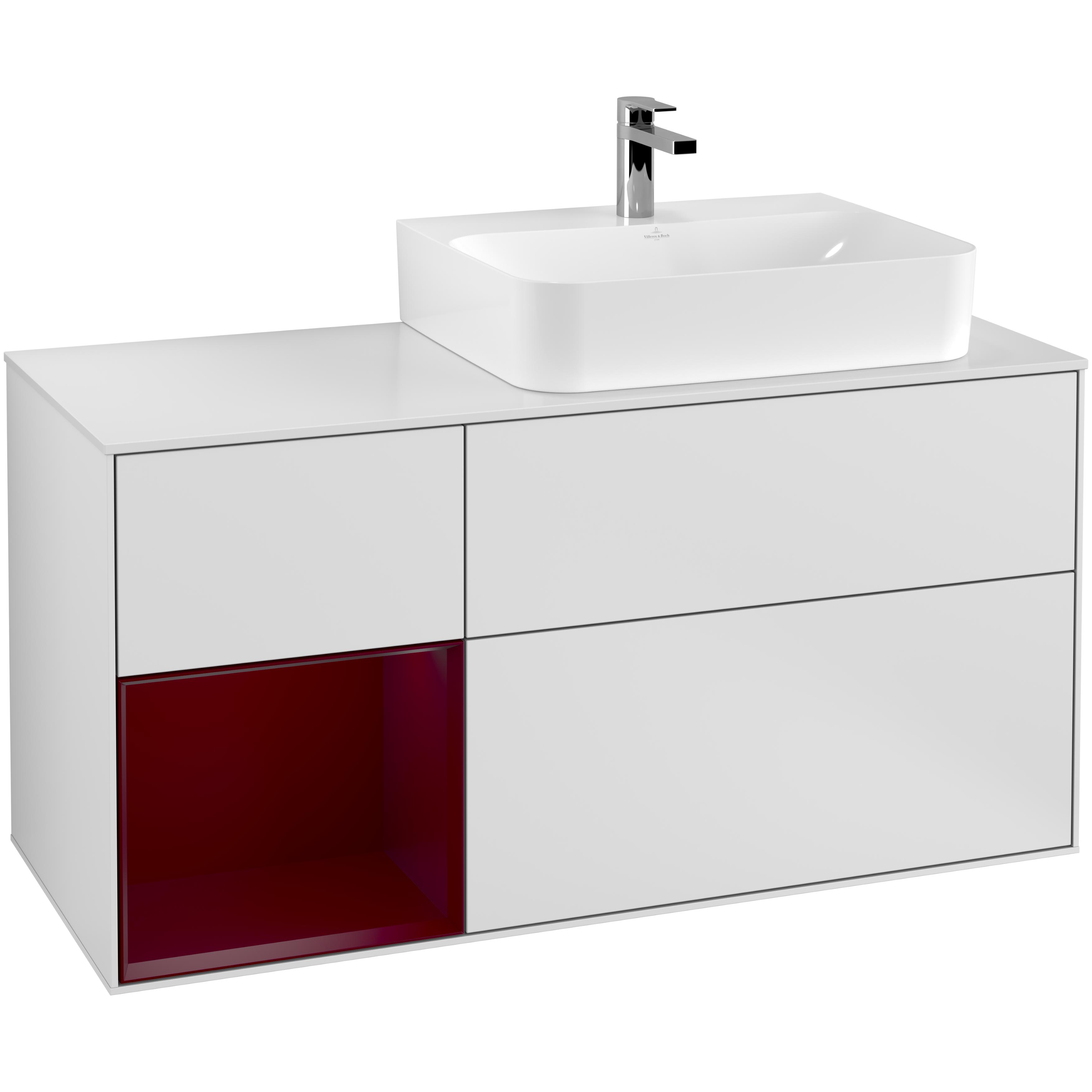 Tvättställsskåp Villeroy & Boch Finion med 3 Lådor Hylla och Bänkskiva för Ocentrerat Tvättställ | badrum - badrumsmobler - tvattstallsskap-och-kommod | KakelKungen