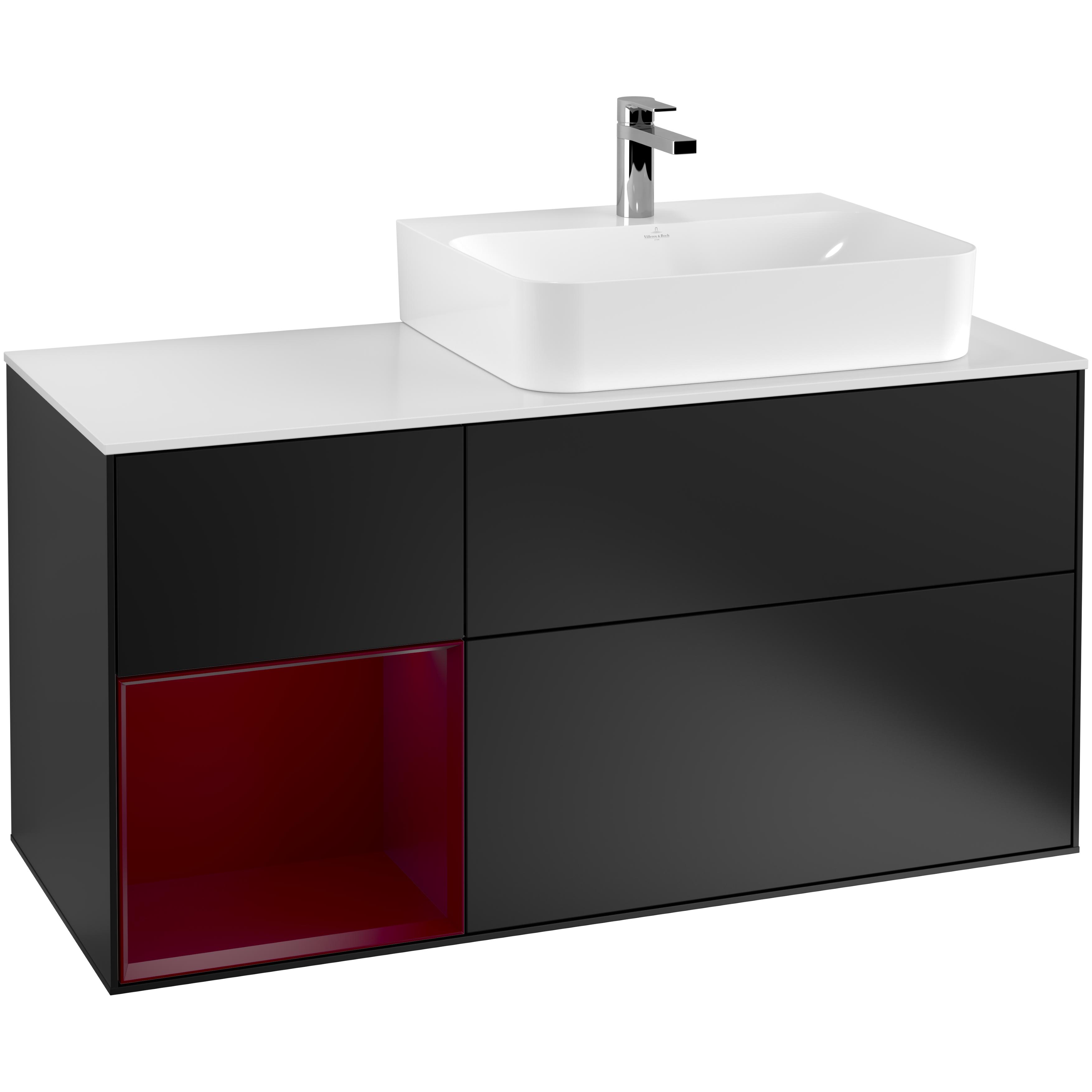 Tvättställsskåp Villeroy & Boch Finion med 3 Lådor Hylla och Bänkskiva för Ocentrerat Tvättställ | badrum - badrumsmobler - tvattstallsskap-och-kommod | KakelKungen