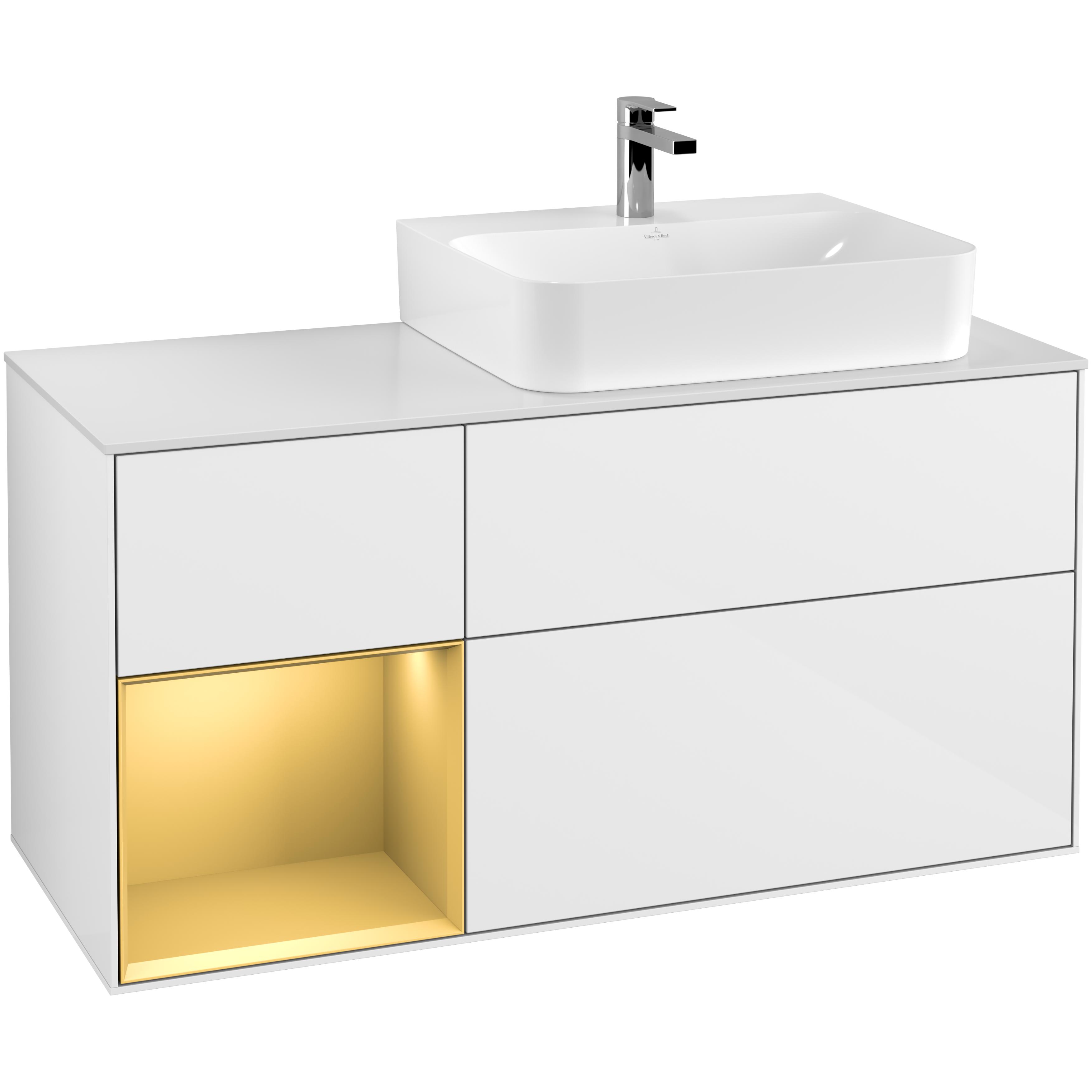 Tvättställsskåp Villeroy & Boch Finion med 3 Lådor Hylla och Bänkskiva för Ocentrerat Tvättställ | badrum - badrumsmobler - tvattstallsskap-och-kommod | KakelKungen