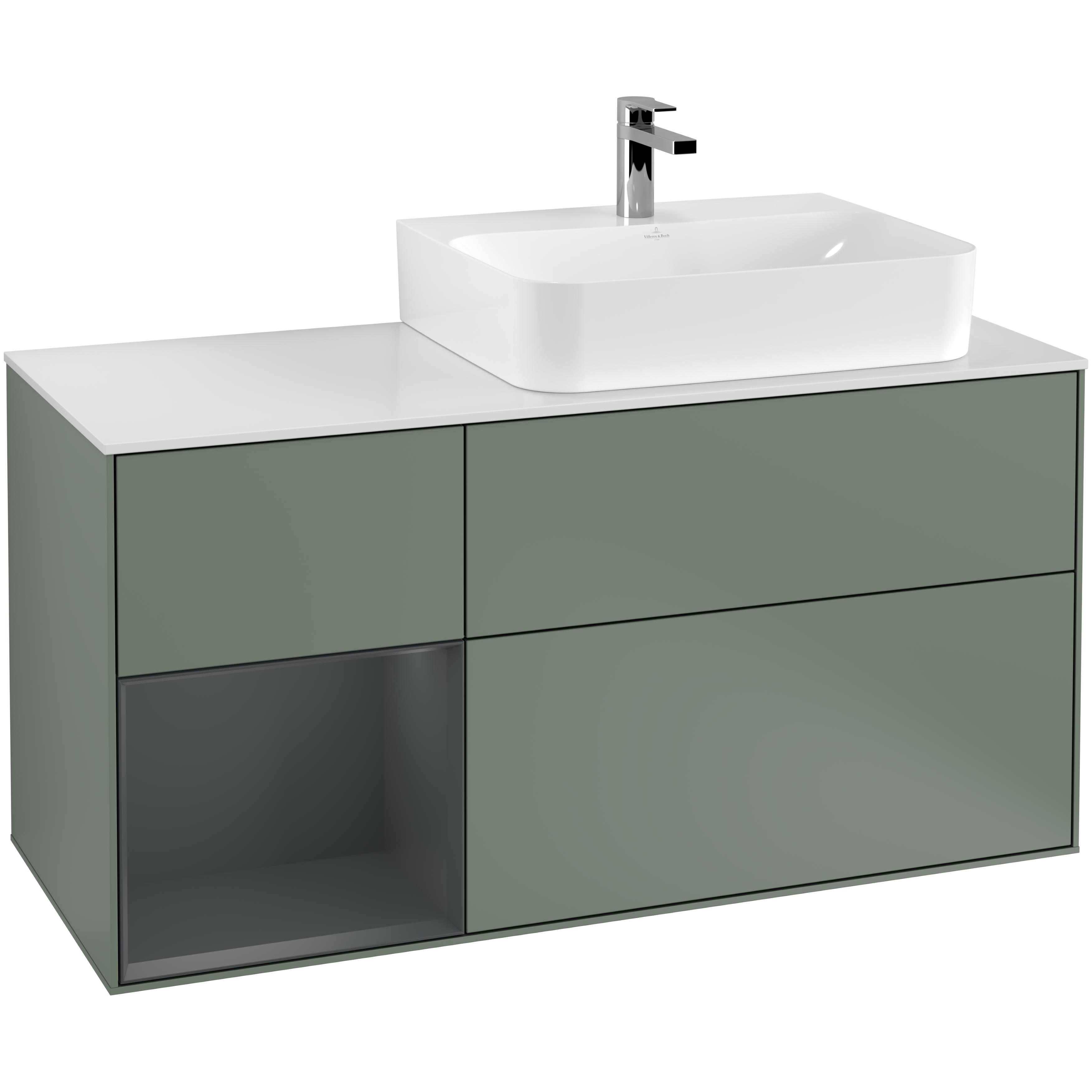 Tvättställsskåp Villeroy & Boch Finion med 3 Lådor Hylla och Bänkskiva för Ocentrerat Tvättställ | badrum - badrumsmobler - tvattstallsskap-och-kommod | KakelKungen