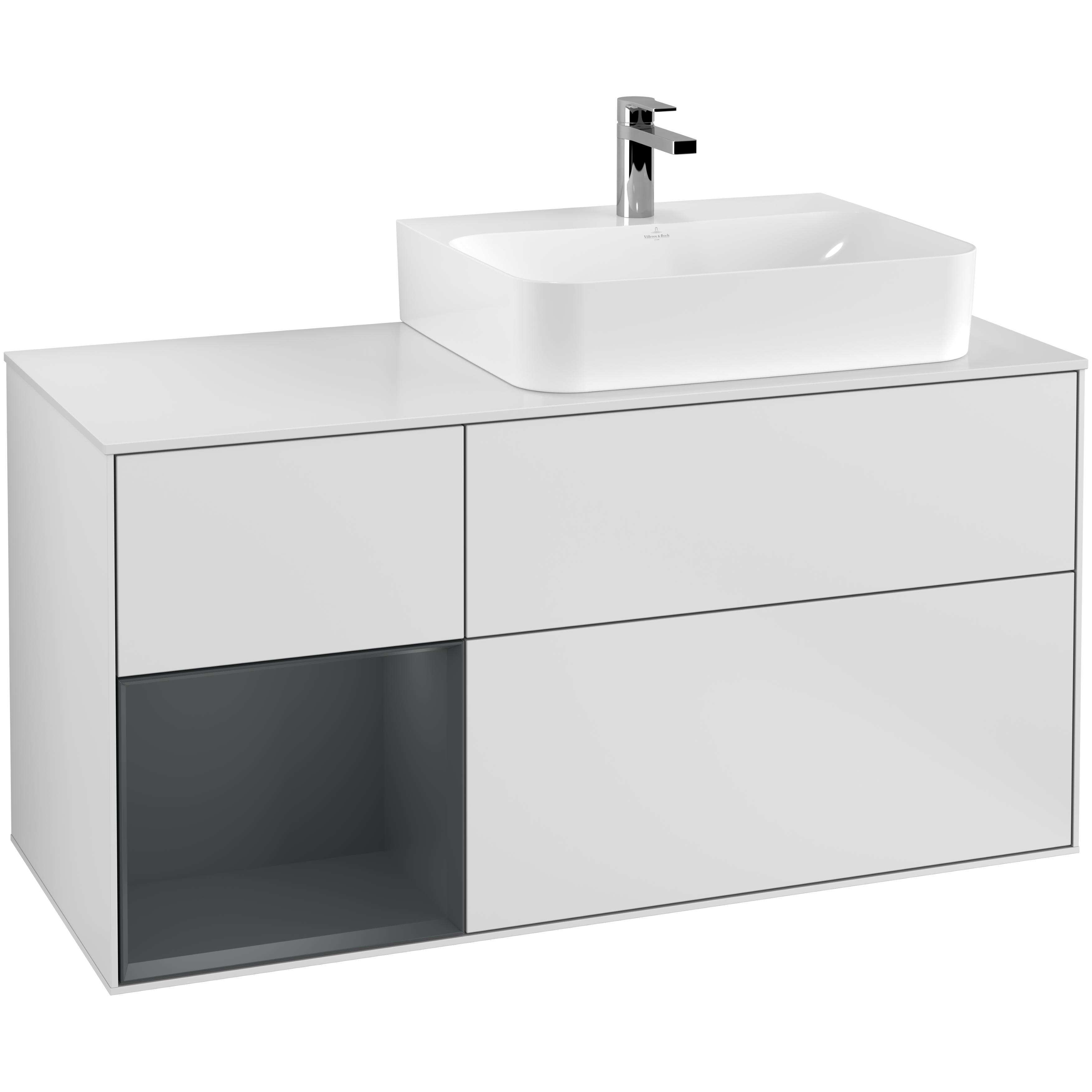 Tvättställsskåp Villeroy & Boch Finion med 3 Lådor Hylla och Bänkskiva för Ocentrerat Tvättställ | badrum - badrumsmobler - tvattstallsskap-och-kommod | KakelKungen