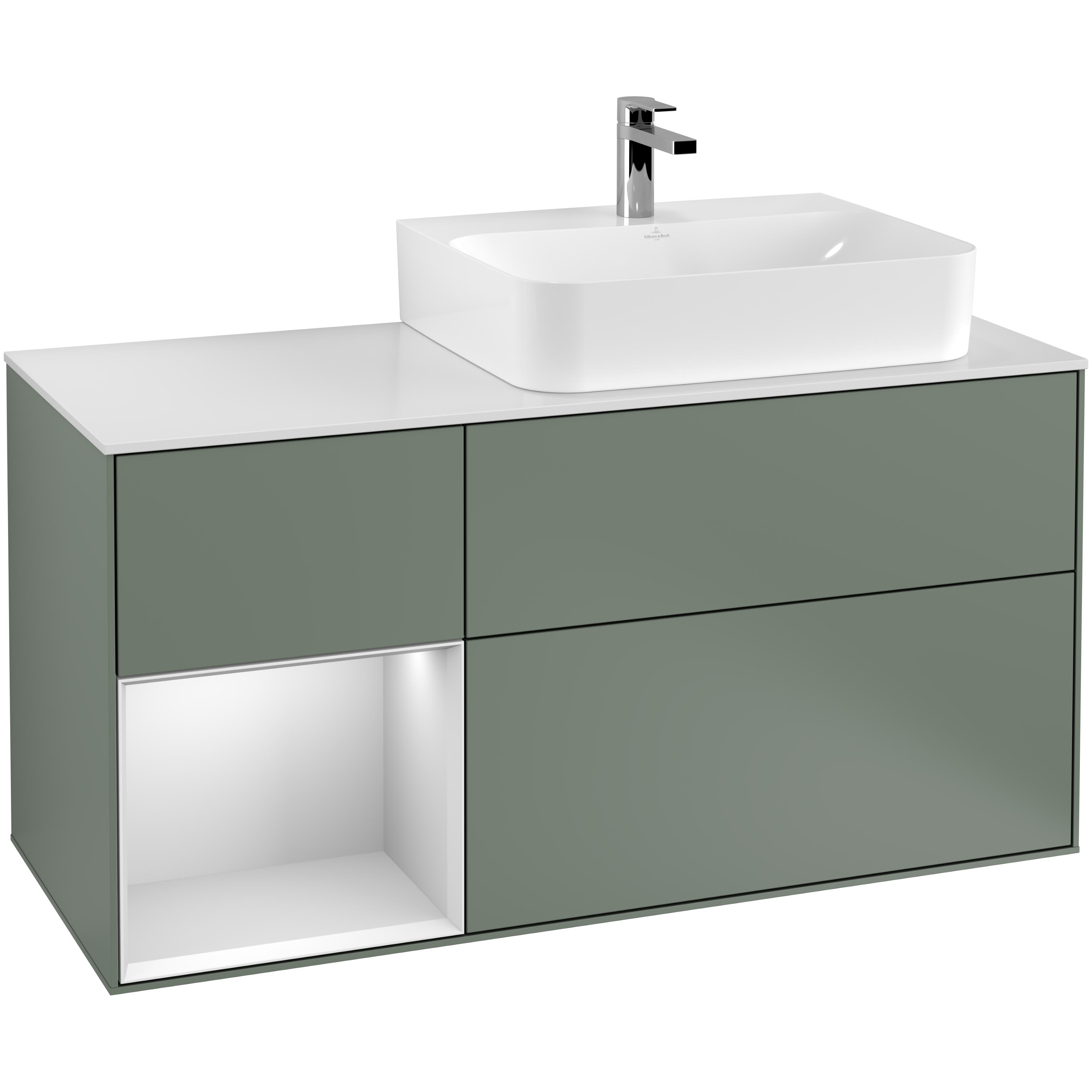 Tvättställsskåp Villeroy & Boch Finion med 3 Lådor Hylla och Bänkskiva för Ocentrerat Tvättställ | badrum - badrumsmobler - tvattstallsskap-och-kommod | KakelKungen