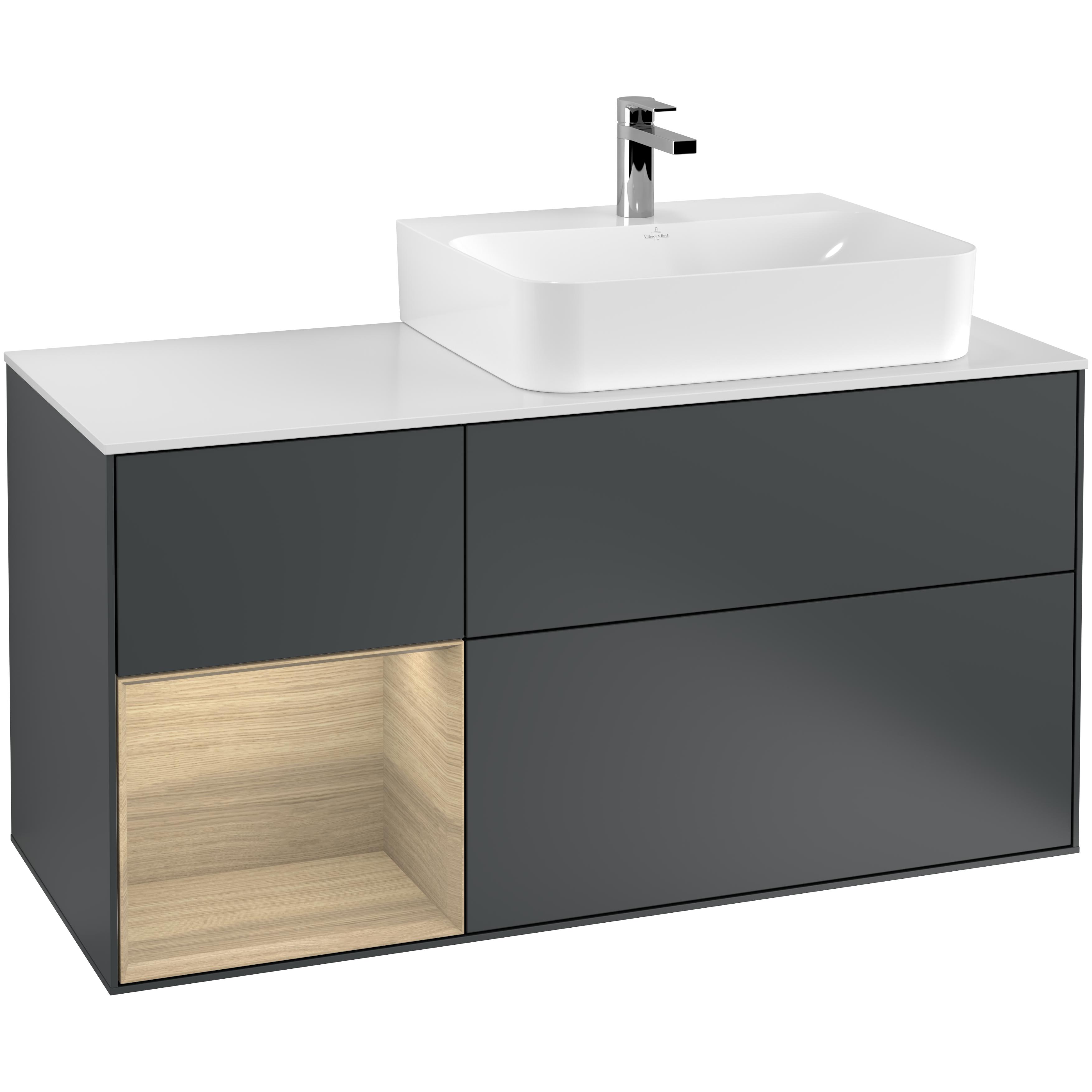 Tvättställsskåp Villeroy & Boch Finion med 3 Lådor Hylla och Bänkskiva för Ocentrerat Tvättställ | badrum - badrumsmobler - tvattstallsskap-och-kommod | KakelKungen