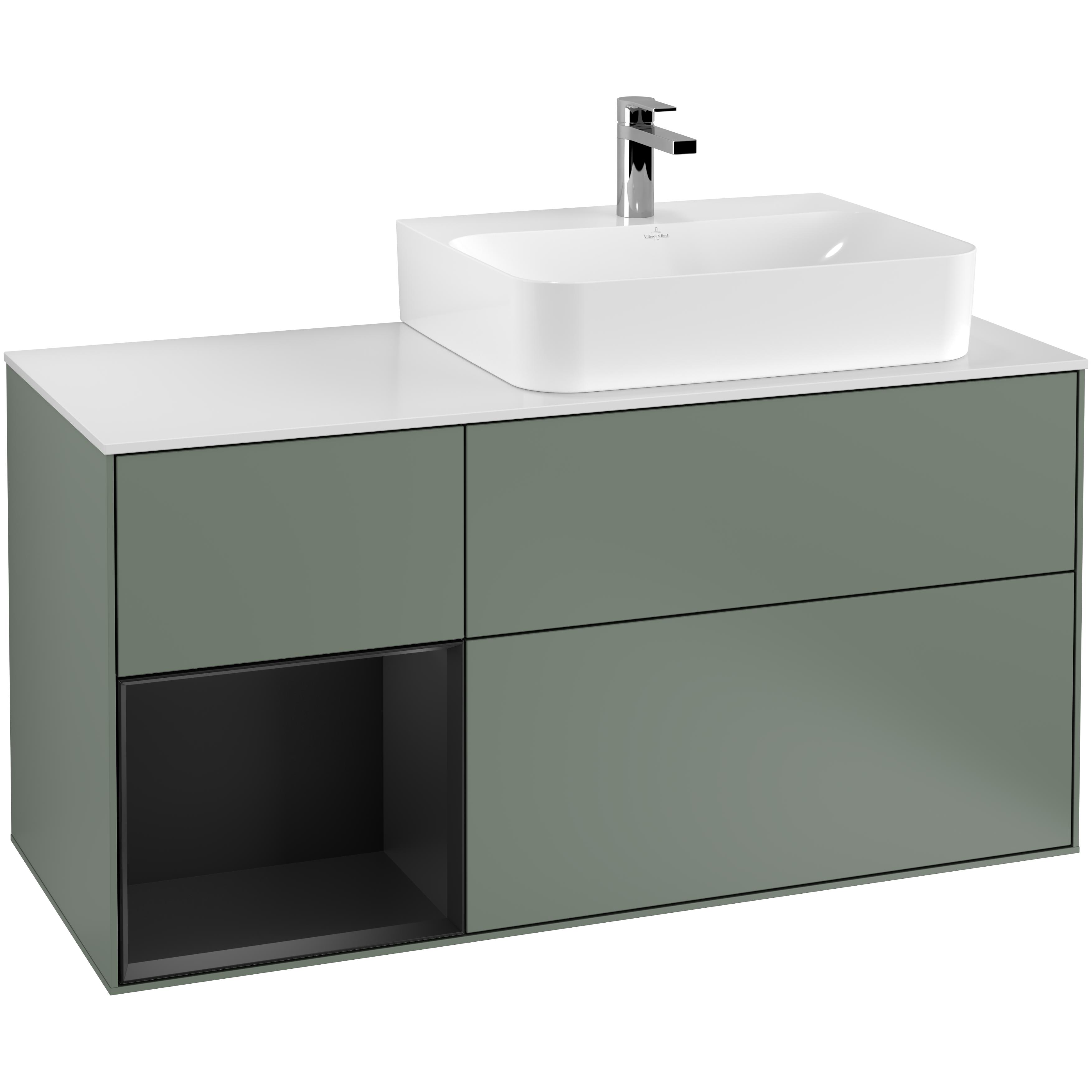 Tvättställsskåp Villeroy & Boch Finion med 3 Lådor Hylla och Bänkskiva för Ocentrerat Tvättställ | badrum - badrumsmobler - tvattstallsskap-och-kommod | KakelKungen