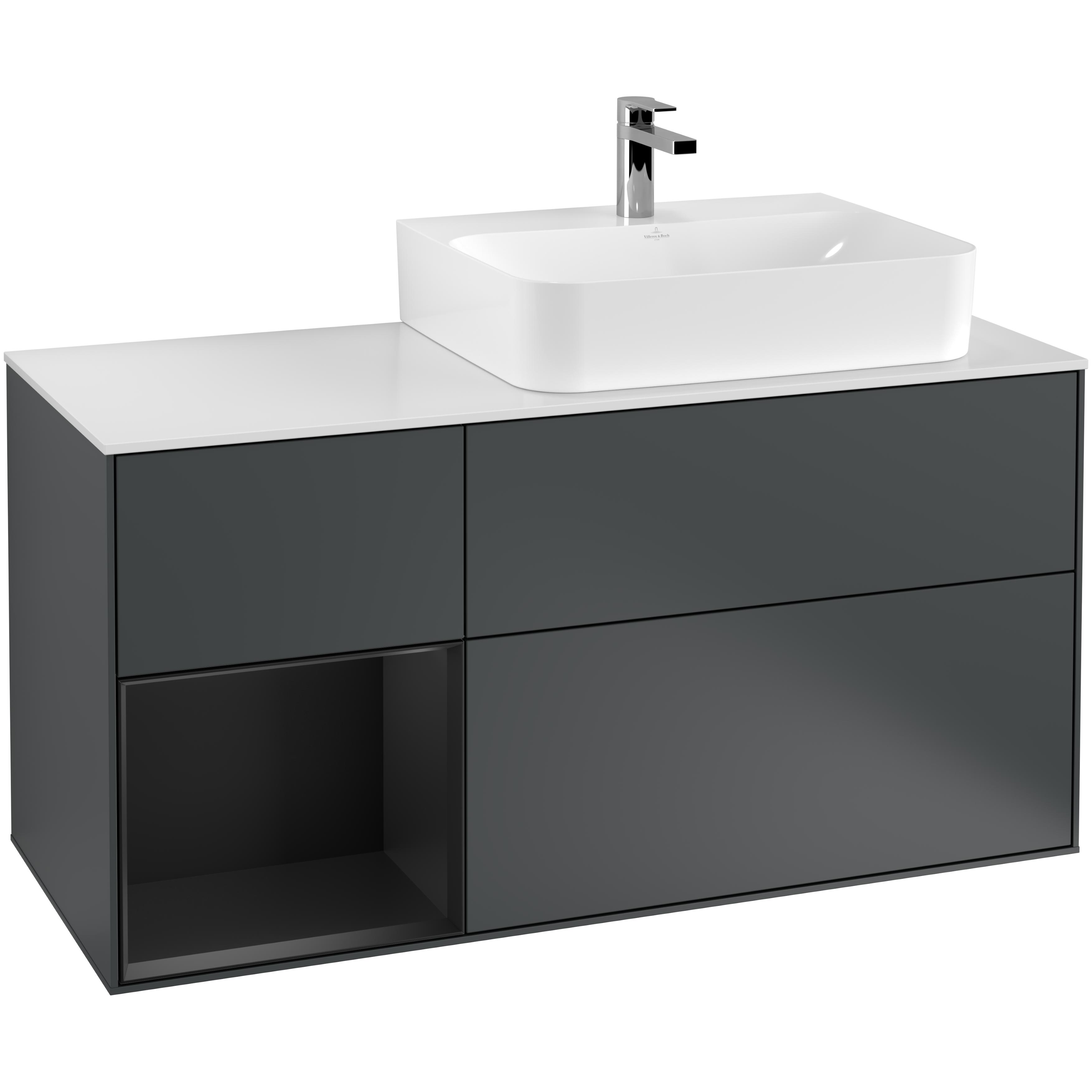 Tvättställsskåp Villeroy & Boch Finion med 3 Lådor Hylla och Bänkskiva för Ocentrerat Tvättställ | badrum - badrumsmobler - tvattstallsskap-och-kommod | KakelKungen