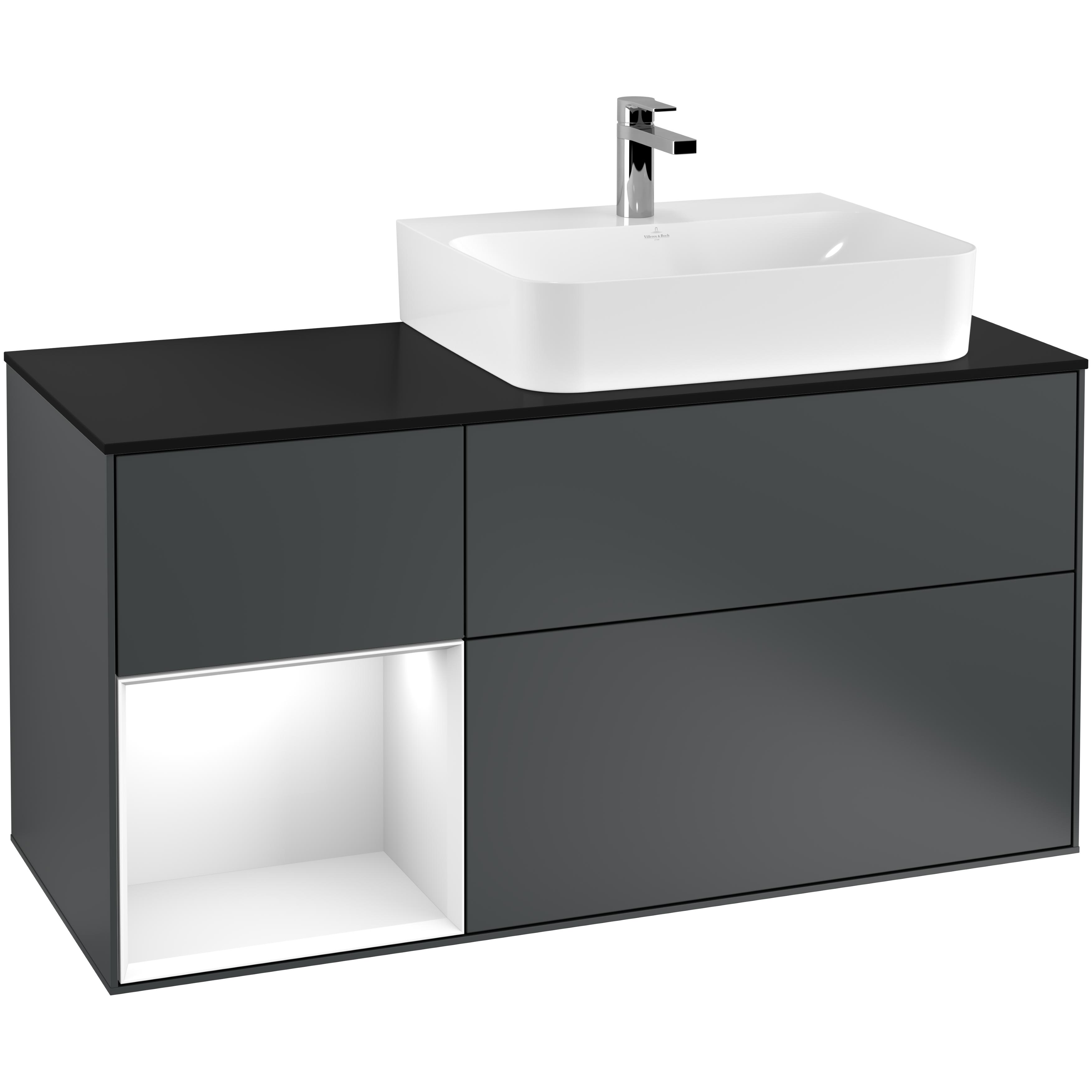 Tvättställsskåp Villeroy & Boch Finion med 3 Lådor Hylla och Bänkskiva för Ocentrerat Tvättställ | badrum - badrumsmobler - tvattstallsskap-och-kommod | KakelKungen