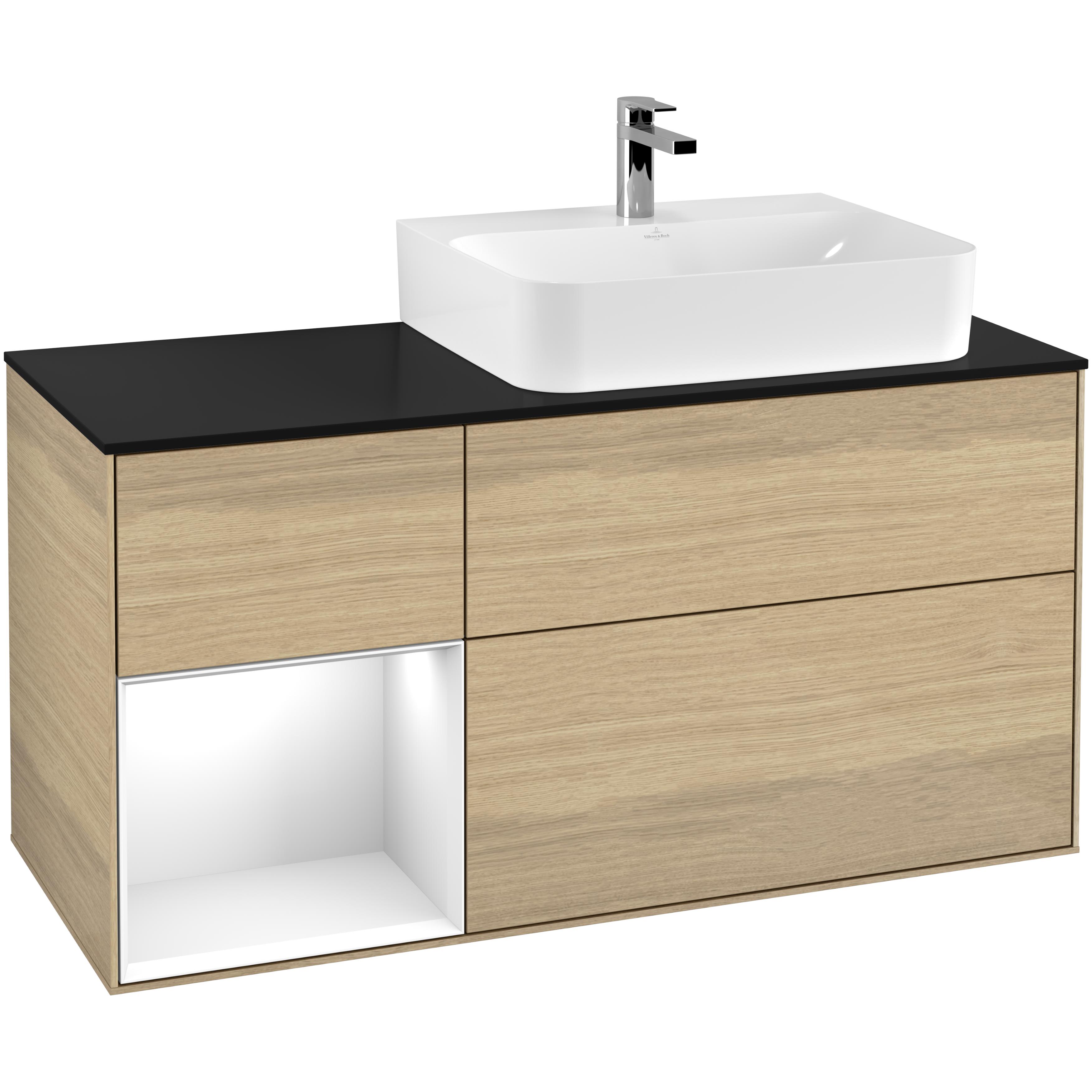 Tvättställsskåp Villeroy & Boch Finion med 3 Lådor Hylla och Bänkskiva för Ocentrerat Tvättställ | badrum - badrumsmobler - tvattstallsskap-och-kommod | KakelKungen