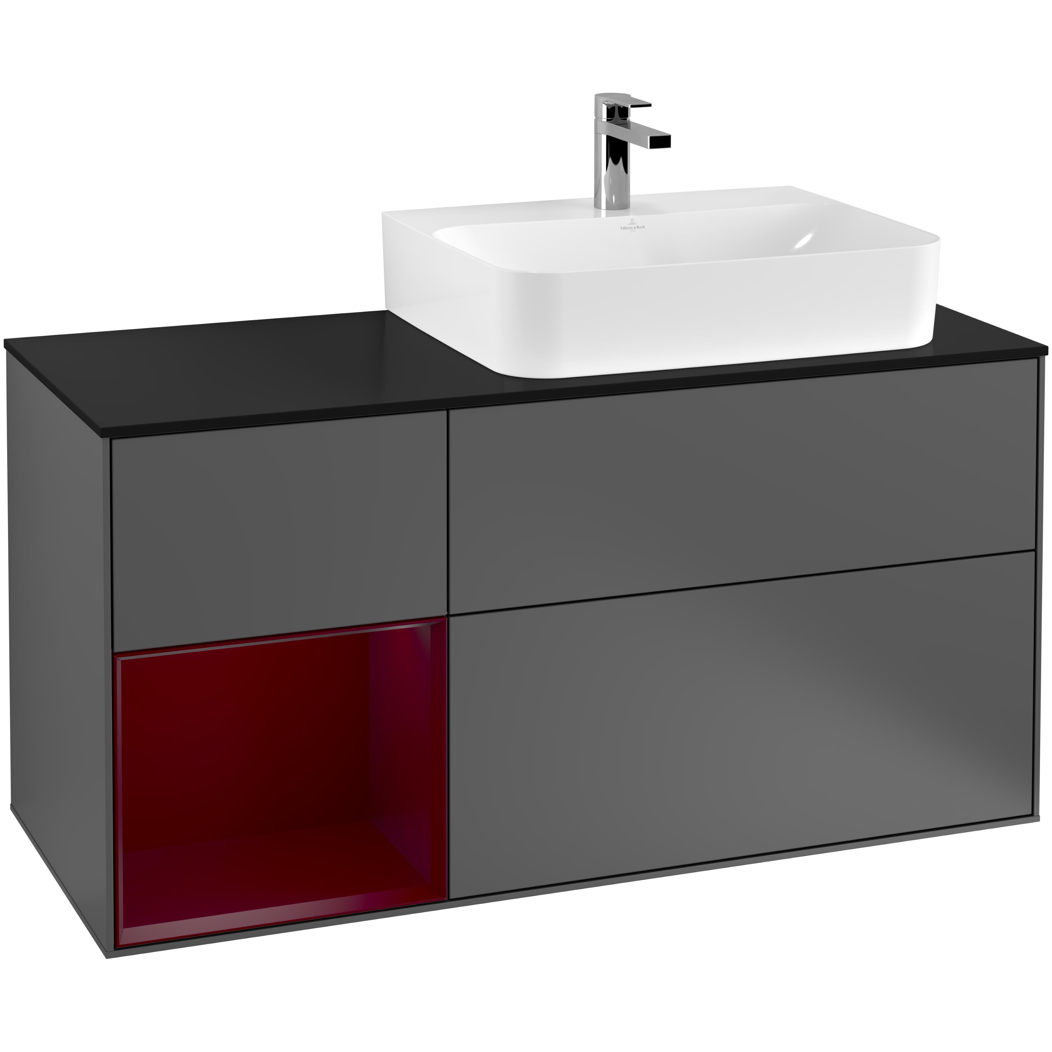 Tvättställsskåp Villeroy & Boch Finion med 3 Lådor Hylla och Bänkskiva för Ocentrerat Tvättställ | badrum - badrumsmobler - tvattstallsskap-och-kommod | KakelKungen