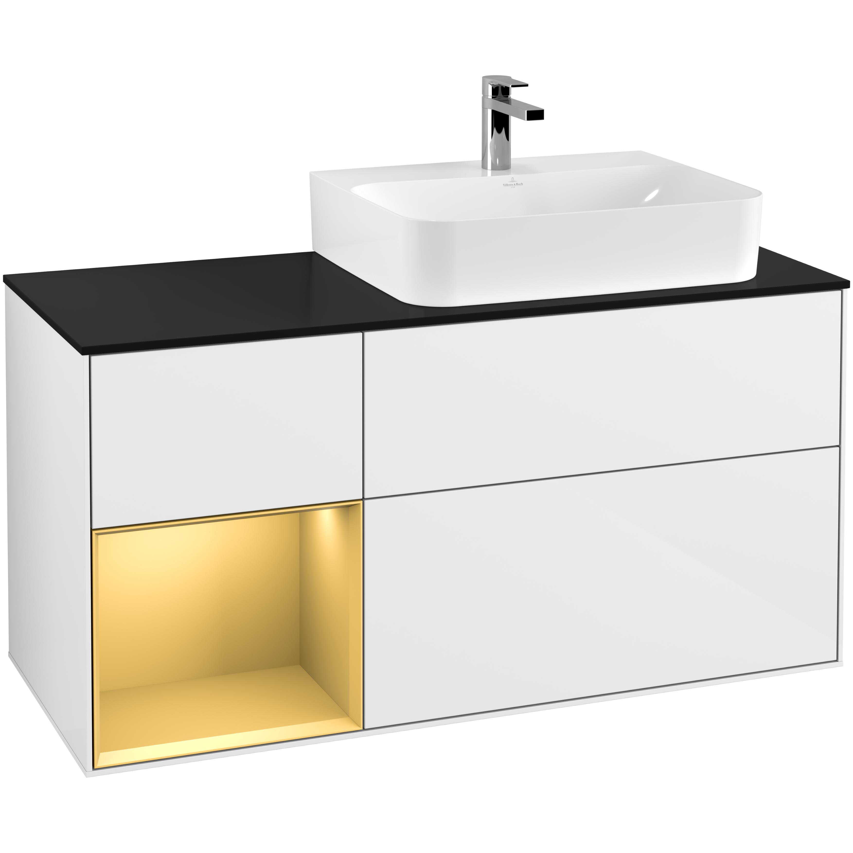 Tvättställsskåp Villeroy & Boch Finion med 3 Lådor Hylla och Bänkskiva för Ocentrerat Tvättställ | badrum - badrumsmobler - tvattstallsskap-och-kommod | KakelKungen