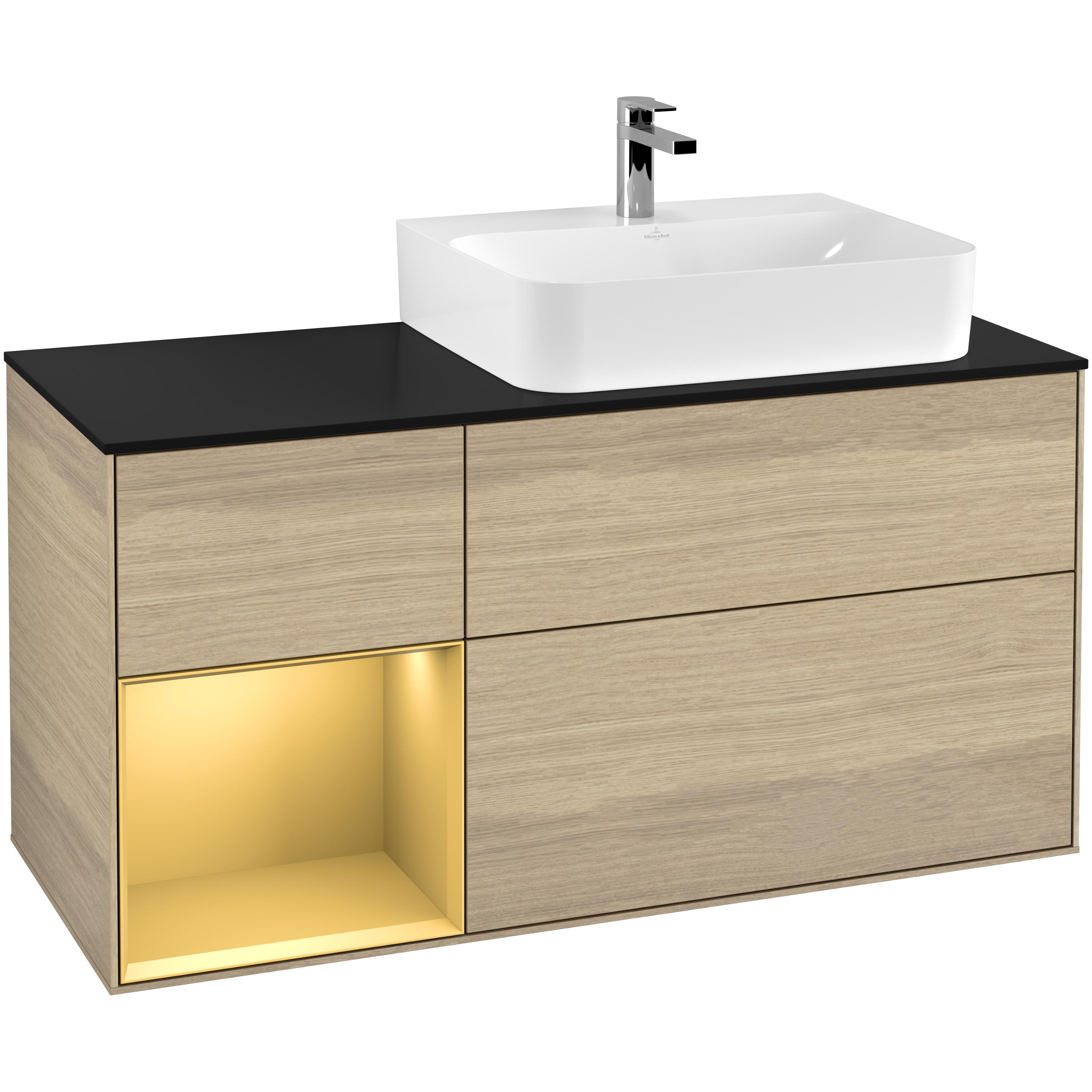 Tvättställsskåp Villeroy & Boch Finion med 3 Lådor Hylla och Bänkskiva för Ocentrerat Tvättställ | badrum - badrumsmobler - tvattstallsskap-och-kommod | KakelKungen