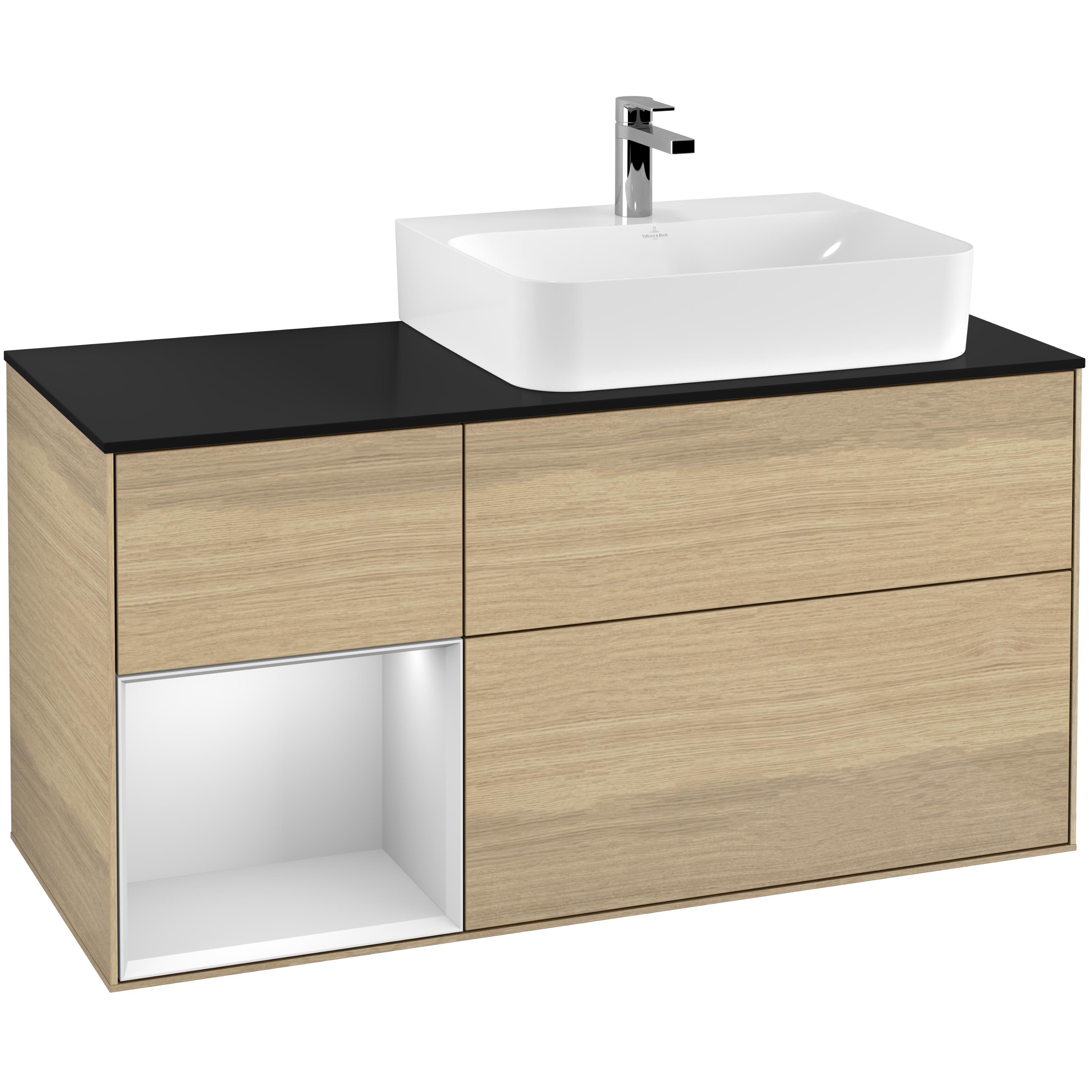 Tvättställsskåp Villeroy & Boch Finion med 3 Lådor Hylla och Bänkskiva för Ocentrerat Tvättställ | badrum - badrumsmobler - tvattstallsskap-och-kommod | KakelKungen