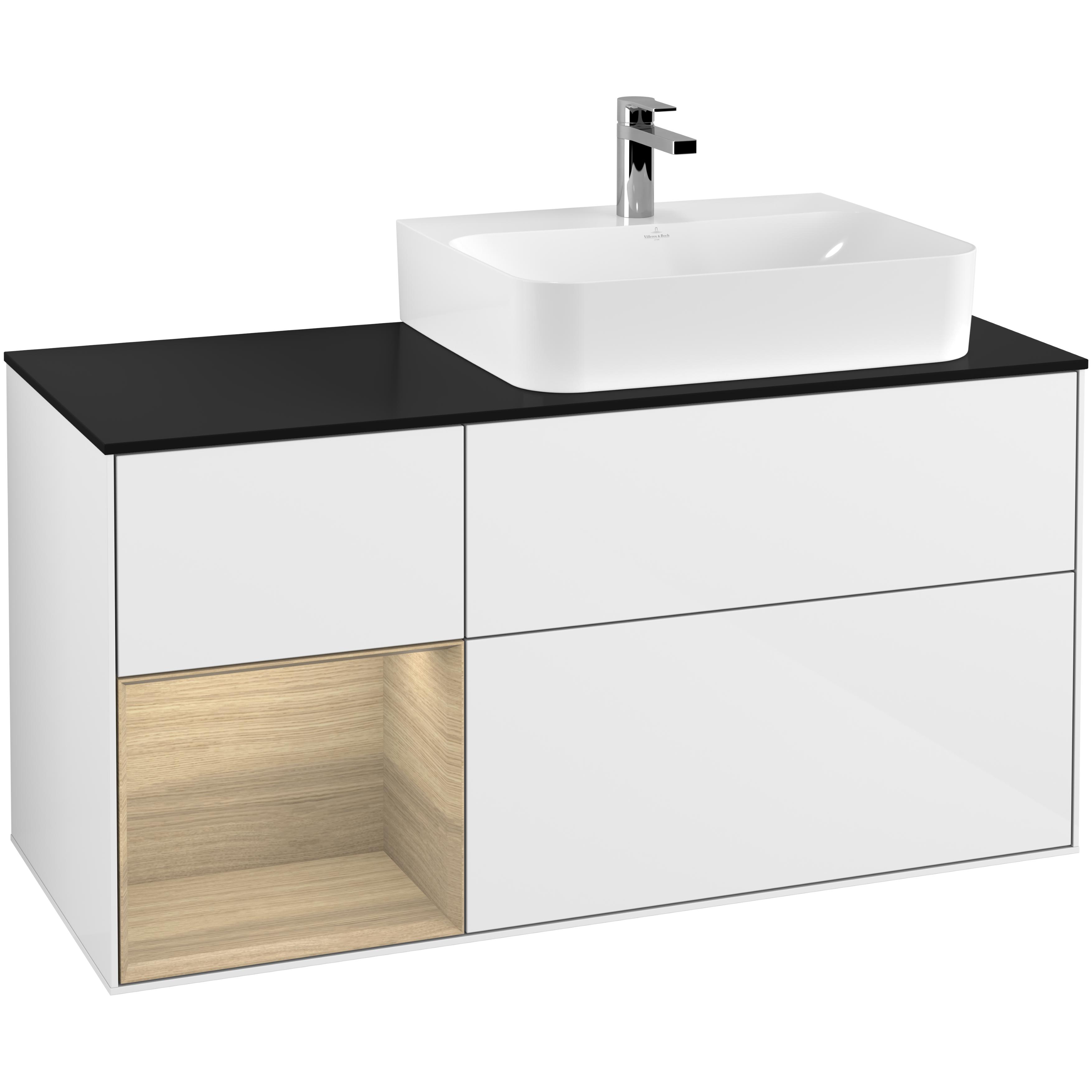 Tvättställsskåp Villeroy & Boch Finion med 3 Lådor Hylla och Bänkskiva för Ocentrerat Tvättställ | badrum - badrumsmobler - tvattstallsskap-och-kommod | KakelKungen