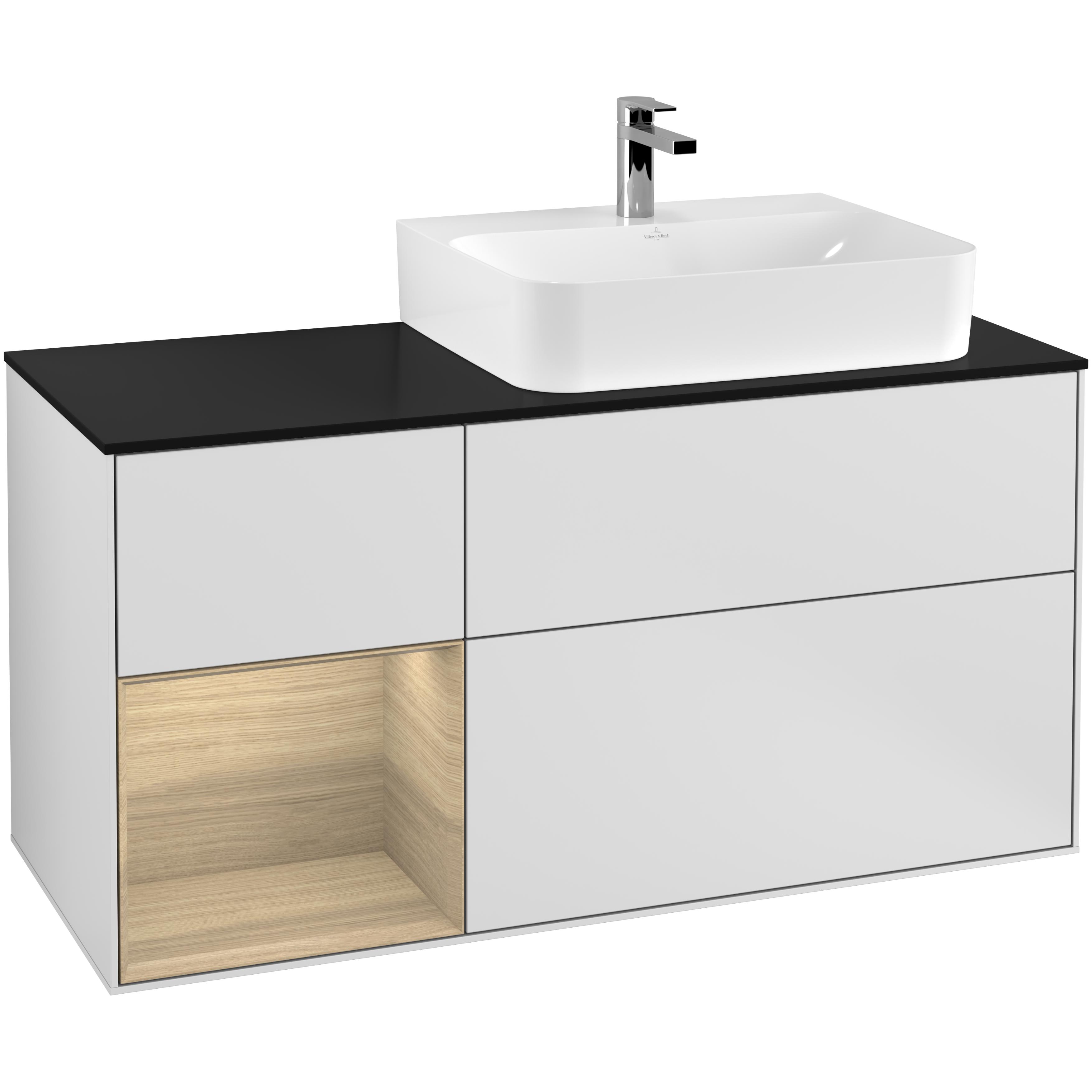 Tvättställsskåp Villeroy & Boch Finion med 3 Lådor Hylla och Bänkskiva för Ocentrerat Tvättställ | badrum - badrumsmobler - tvattstallsskap-och-kommod | KakelKungen