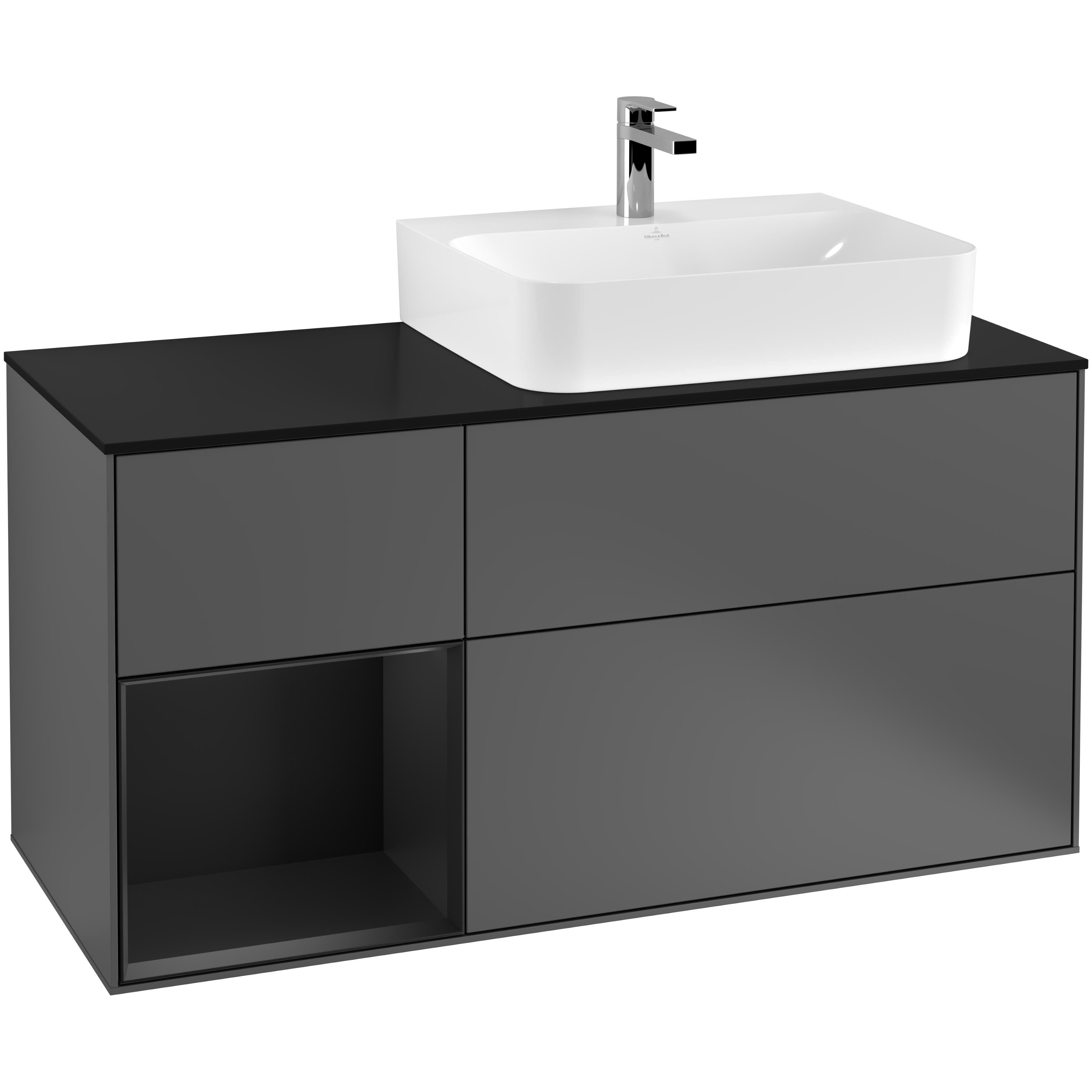 Tvättställsskåp Villeroy & Boch Finion med 3 Lådor Hylla och Bänkskiva för Ocentrerat Tvättställ | badrum - badrumsmobler - tvattstallsskap-och-kommod | KakelKungen