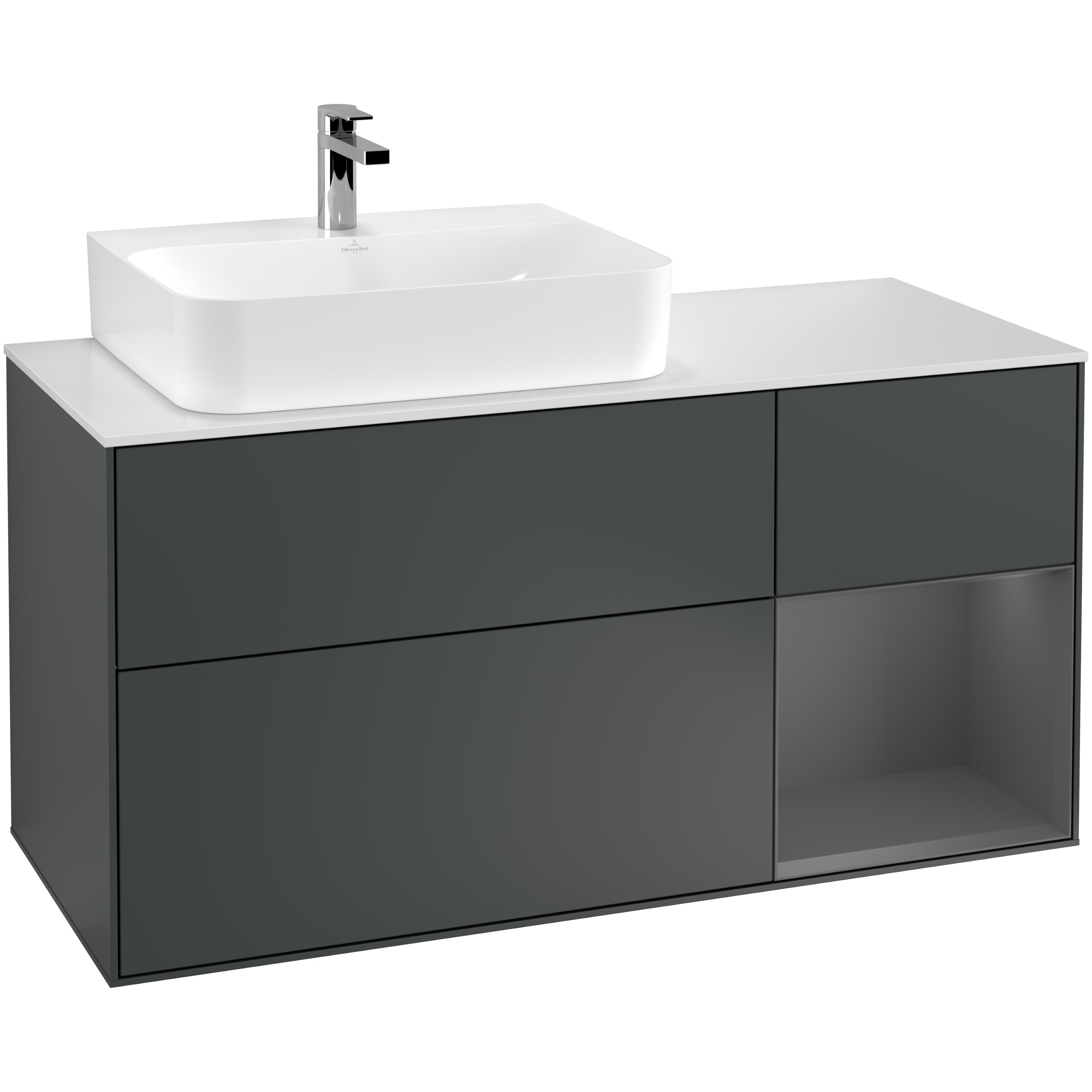 Tvättställsskåp Villeroy & Boch Finion med 3 Lådor Hylla och Bänkskiva för Ocentrerat Tvättställ | badrum - badrumsmobler - tvattstallsskap-och-kommod | KakelKungen