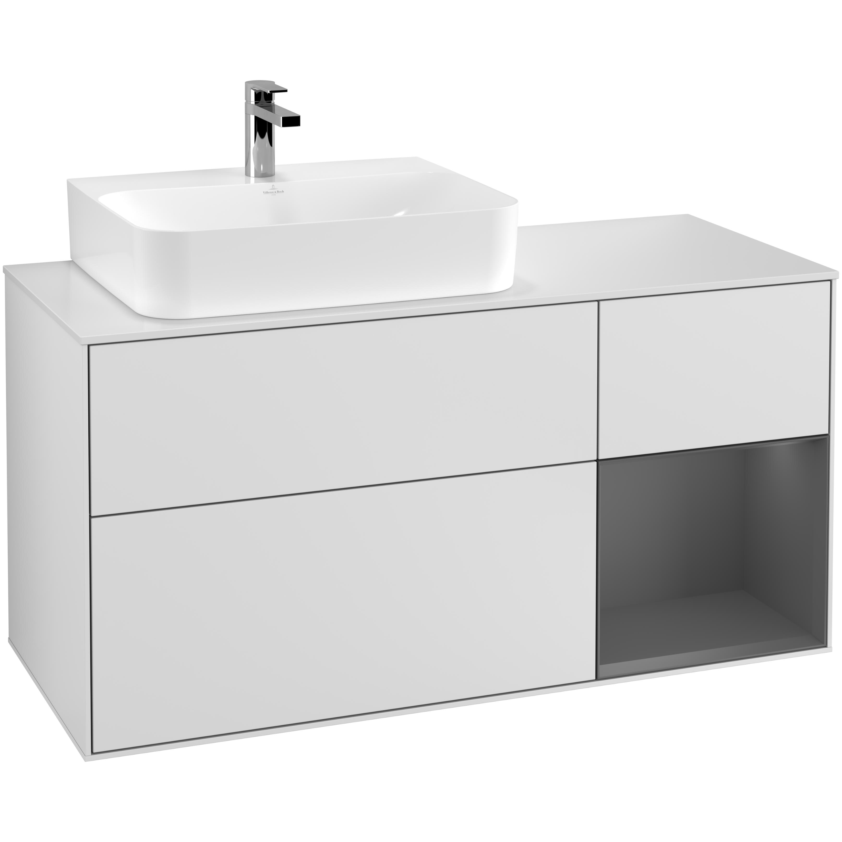 Tvättställsskåp Villeroy & Boch Finion med 3 Lådor Hylla och Bänkskiva för Ocentrerat Tvättställ | badrum - badrumsmobler - tvattstallsskap-och-kommod | KakelKungen