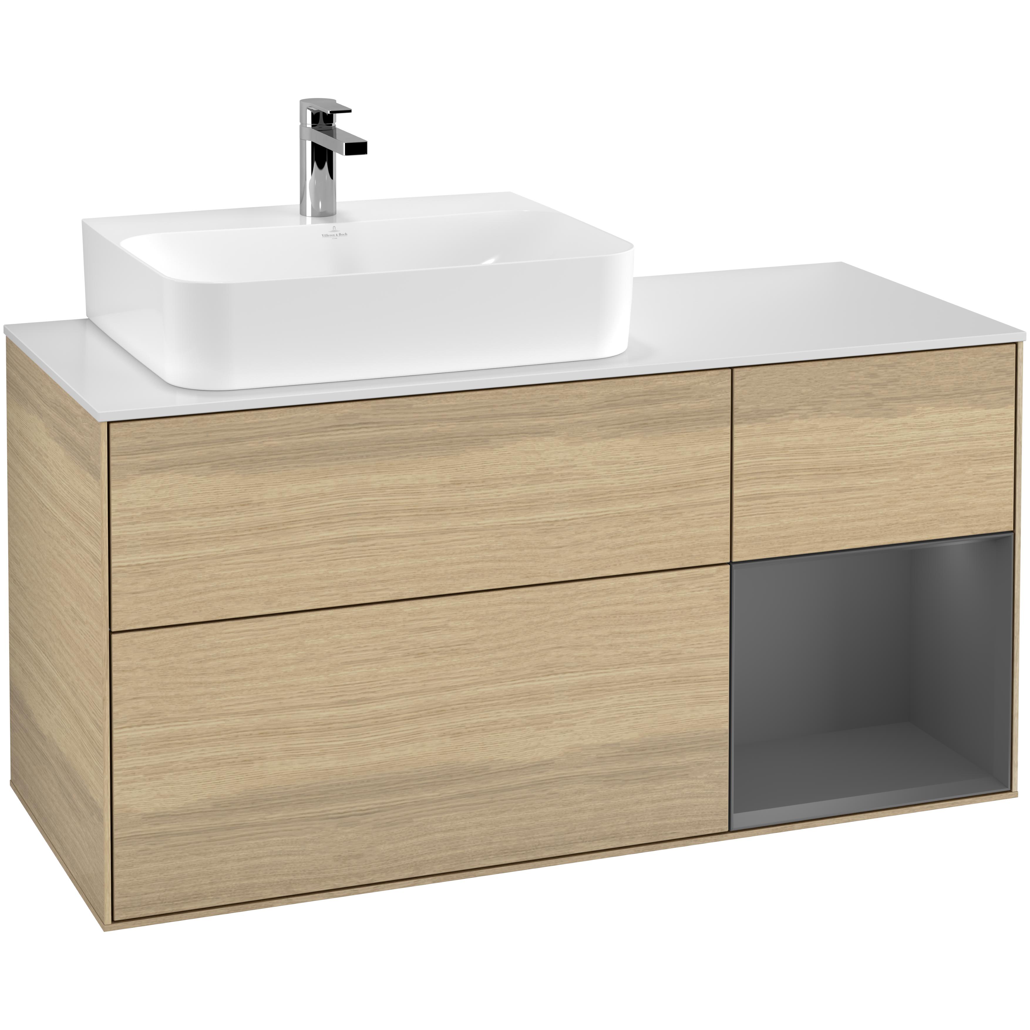 Tvättställsskåp Villeroy & Boch Finion med 3 Lådor Hylla och Bänkskiva för Ocentrerat Tvättställ | badrum - badrumsmobler - tvattstallsskap-och-kommod | KakelKungen