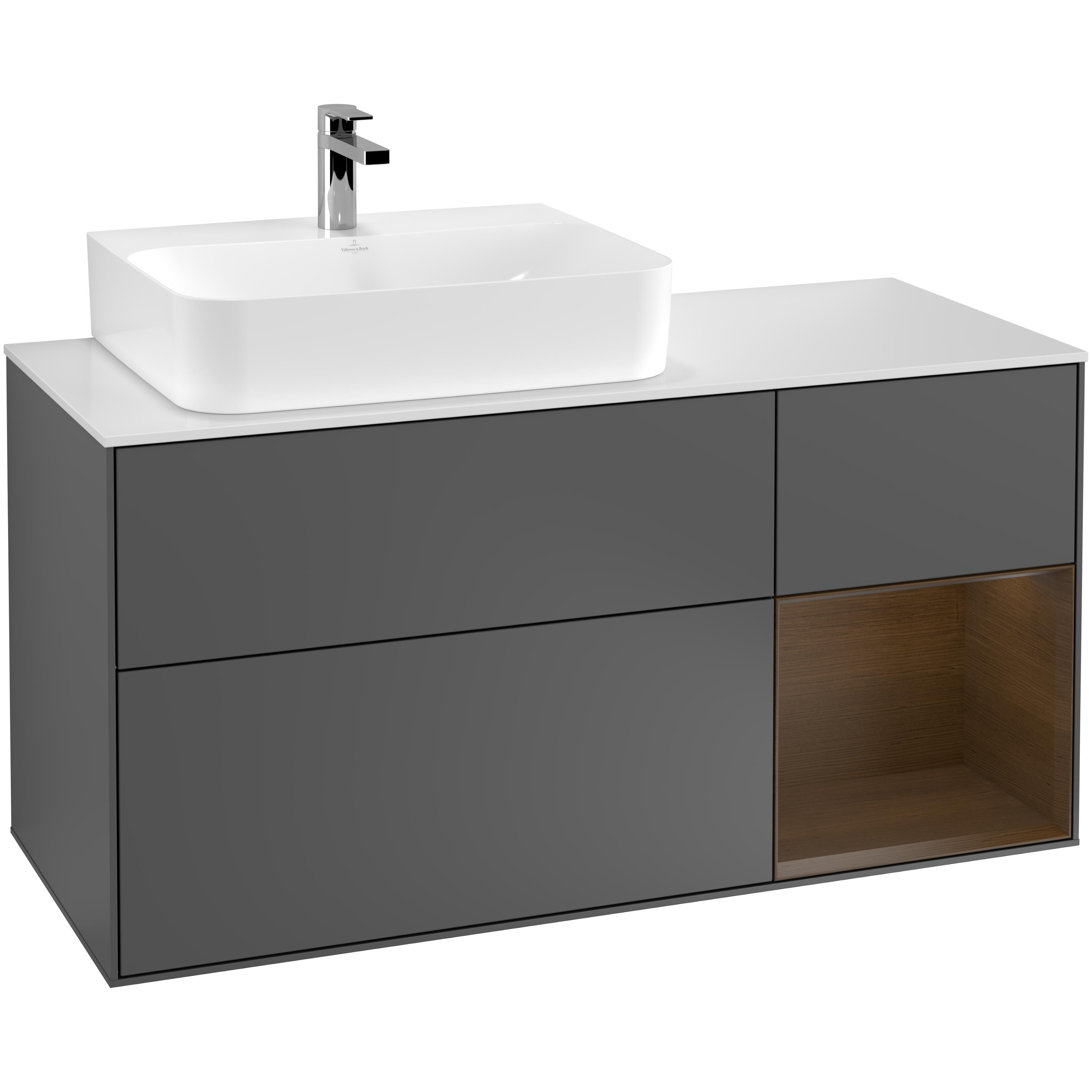 Tvättställsskåp Villeroy & Boch Finion med 3 Lådor Hylla och Bänkskiva för Ocentrerat Tvättställ | badrum - badrumsmobler - tvattstallsskap-och-kommod | KakelKungen