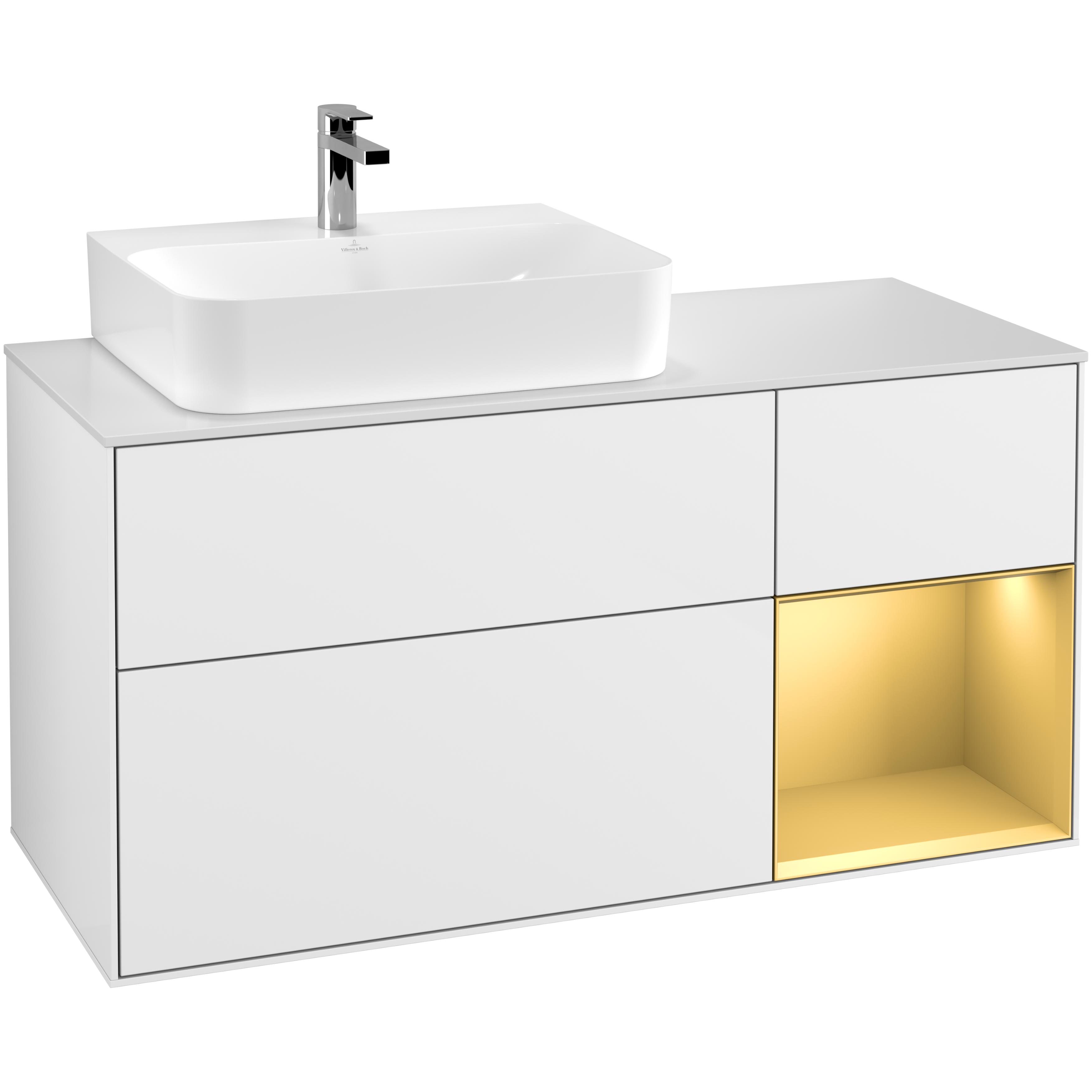 Tvättställsskåp Villeroy & Boch Finion med 3 Lådor Hylla och Bänkskiva för Ocentrerat Tvättställ | badrum - badrumsmobler - tvattstallsskap-och-kommod | KakelKungen