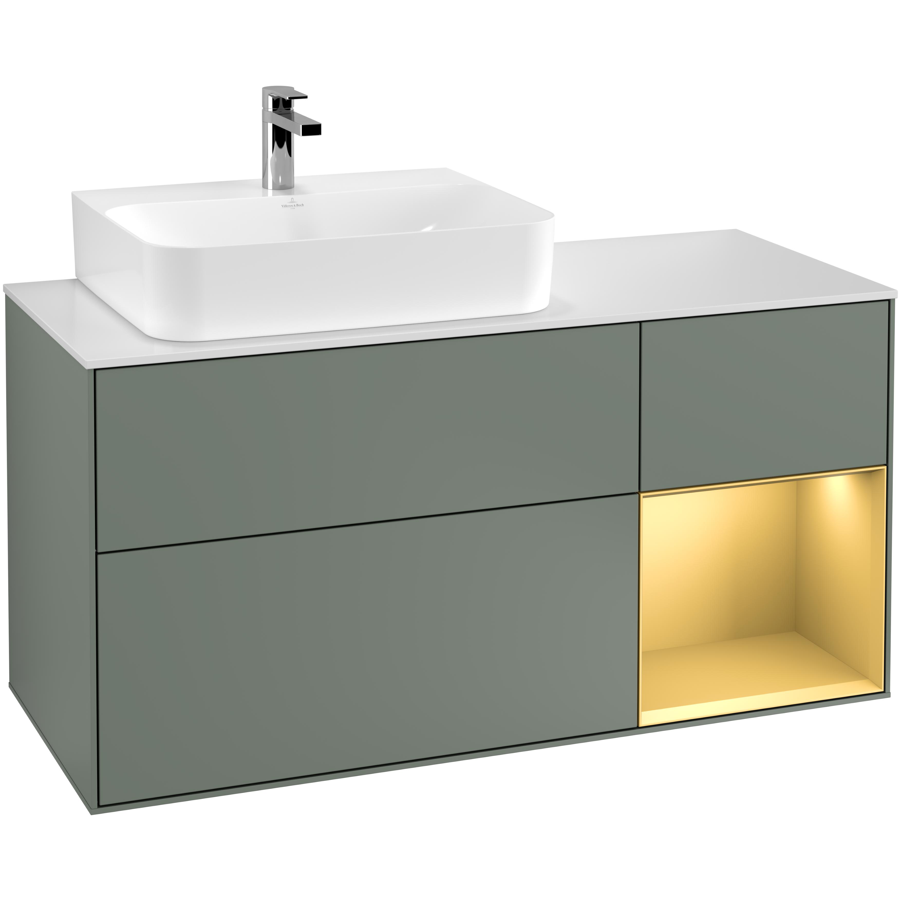 Tvättställsskåp Villeroy & Boch Finion med 3 Lådor Hylla och Bänkskiva för Ocentrerat Tvättställ | badrum - badrumsmobler - tvattstallsskap-och-kommod | KakelKungen