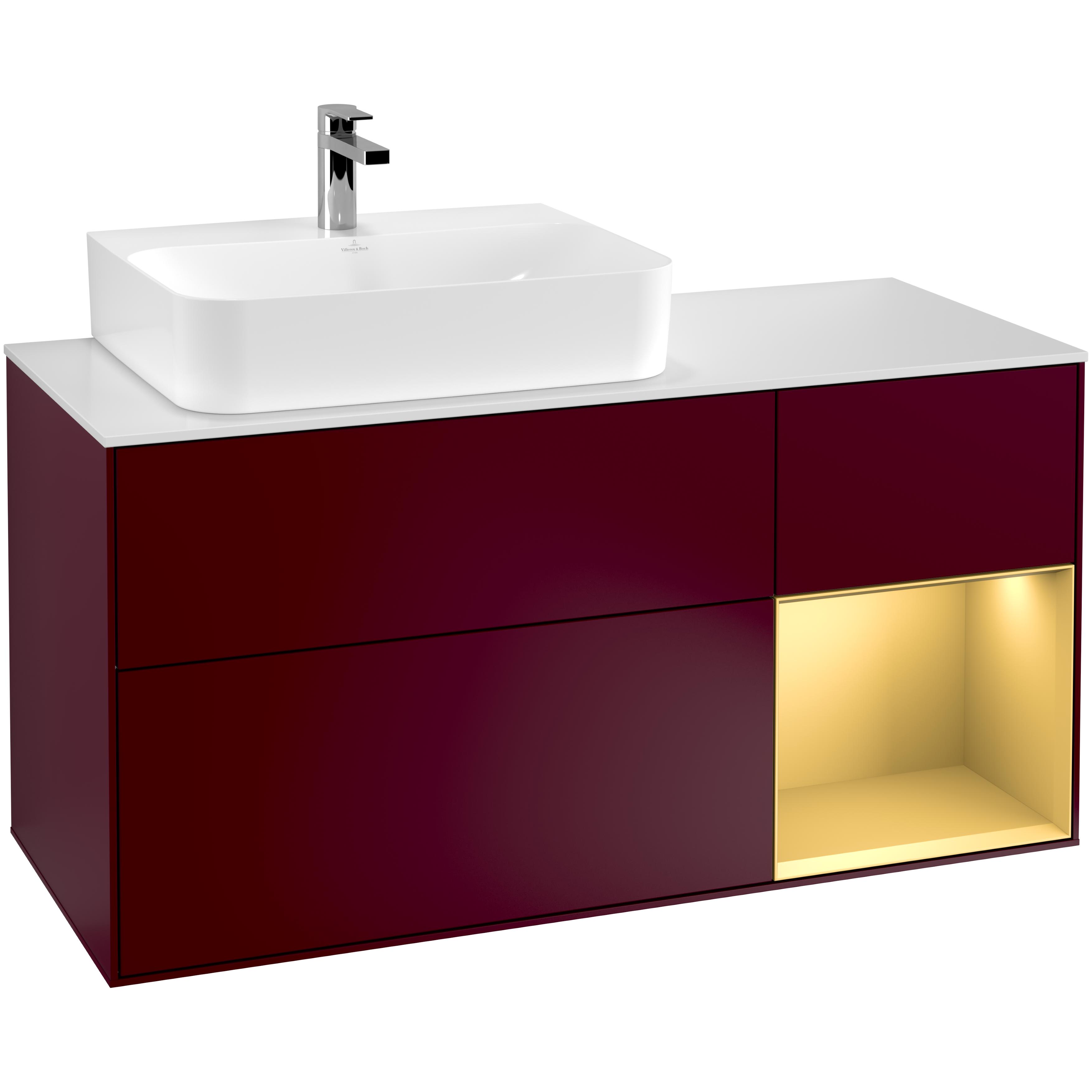 Tvättställsskåp Villeroy & Boch Finion med 3 Lådor Hylla och Bänkskiva för Ocentrerat Tvättställ | badrum - badrumsmobler - tvattstallsskap-och-kommod | KakelKungen