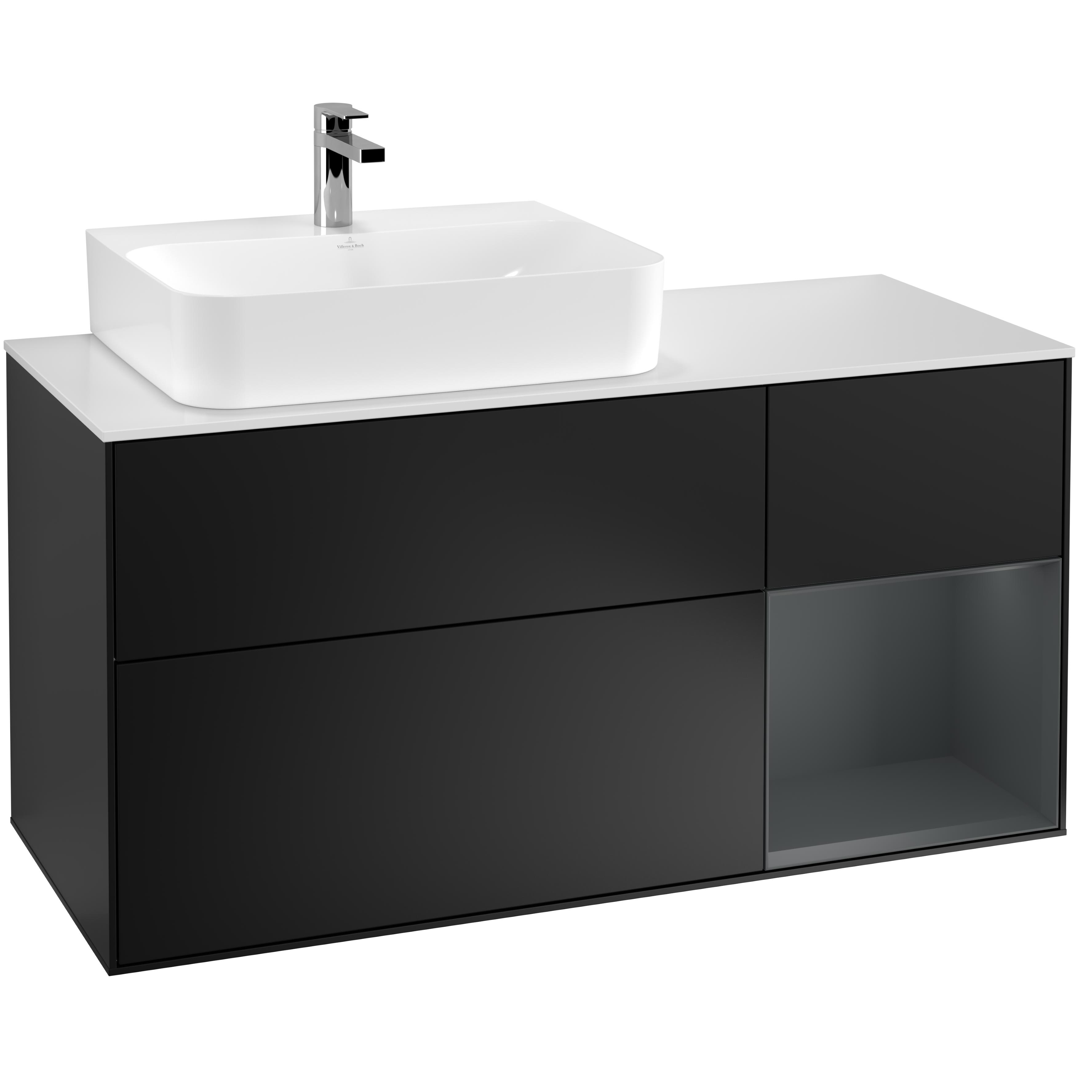 Tvättställsskåp Villeroy & Boch Finion med 3 Lådor Hylla och Bänkskiva för Ocentrerat Tvättställ | badrum - badrumsmobler - tvattstallsskap-och-kommod | KakelKungen