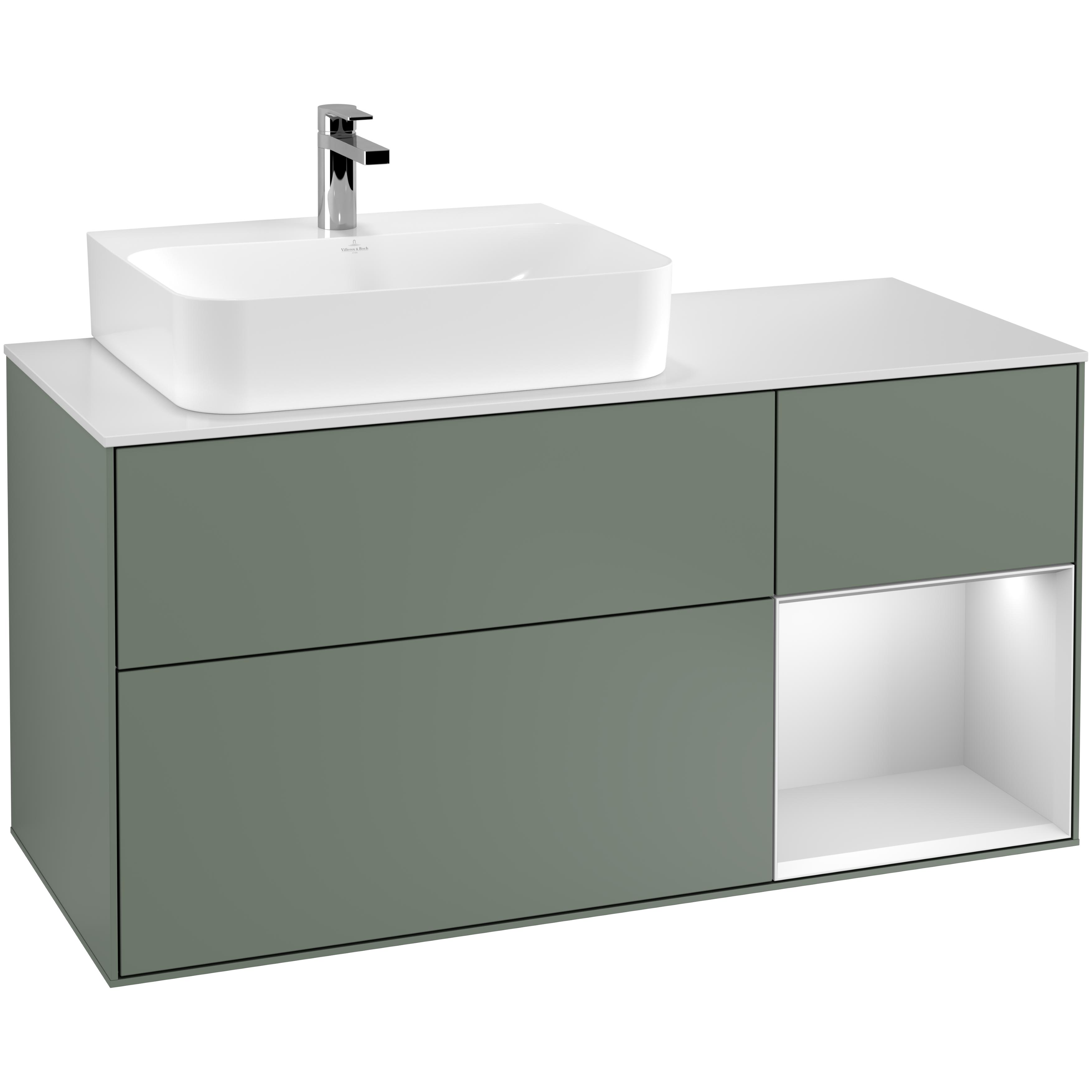 Tvättställsskåp Villeroy & Boch Finion med 3 Lådor Hylla och Bänkskiva för Ocentrerat Tvättställ | badrum - badrumsmobler - tvattstallsskap-och-kommod | KakelKungen