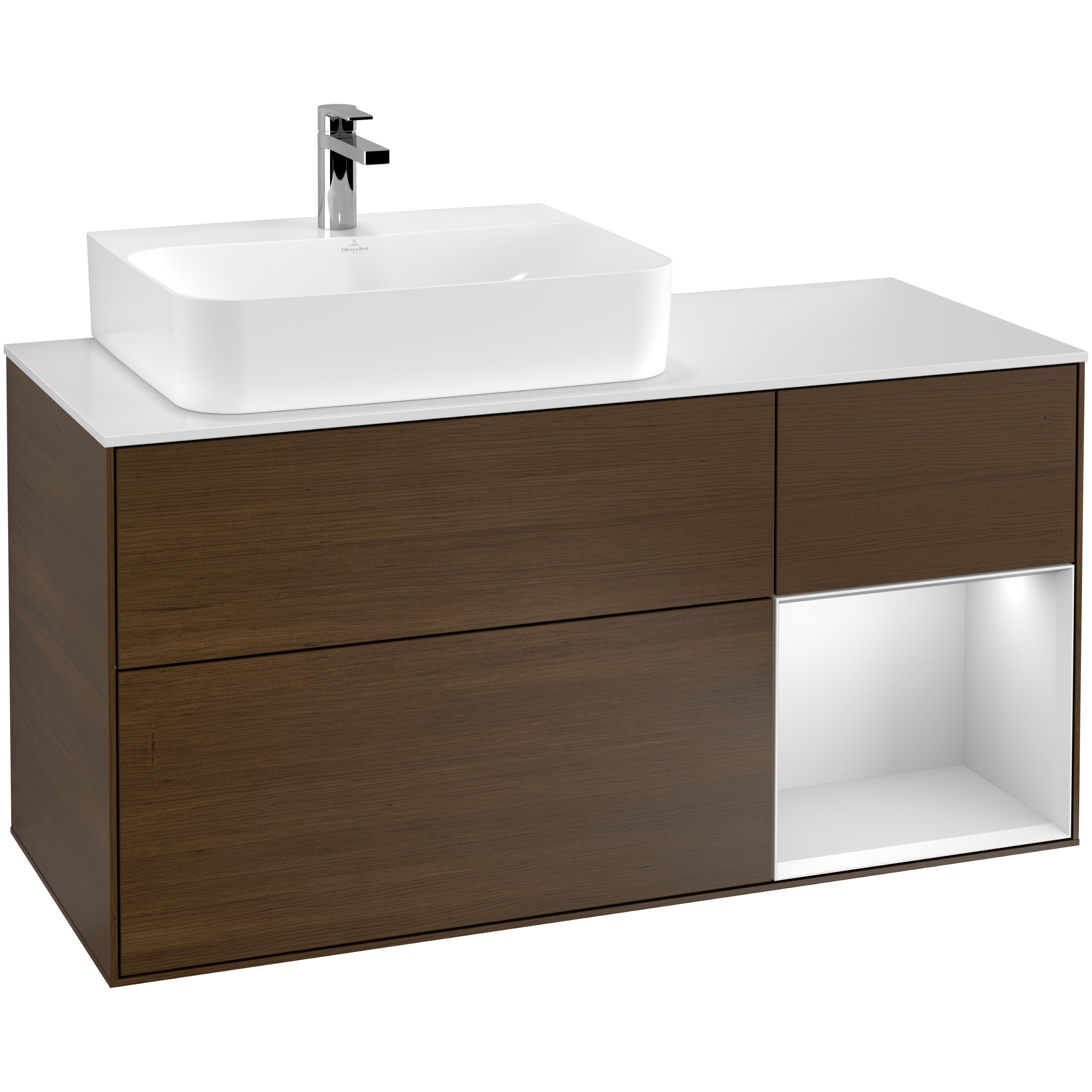 Tvättställsskåp Villeroy & Boch Finion med 3 Lådor Hylla och Bänkskiva för Ocentrerat Tvättställ | badrum - badrumsmobler - tvattstallsskap-och-kommod | KakelKungen