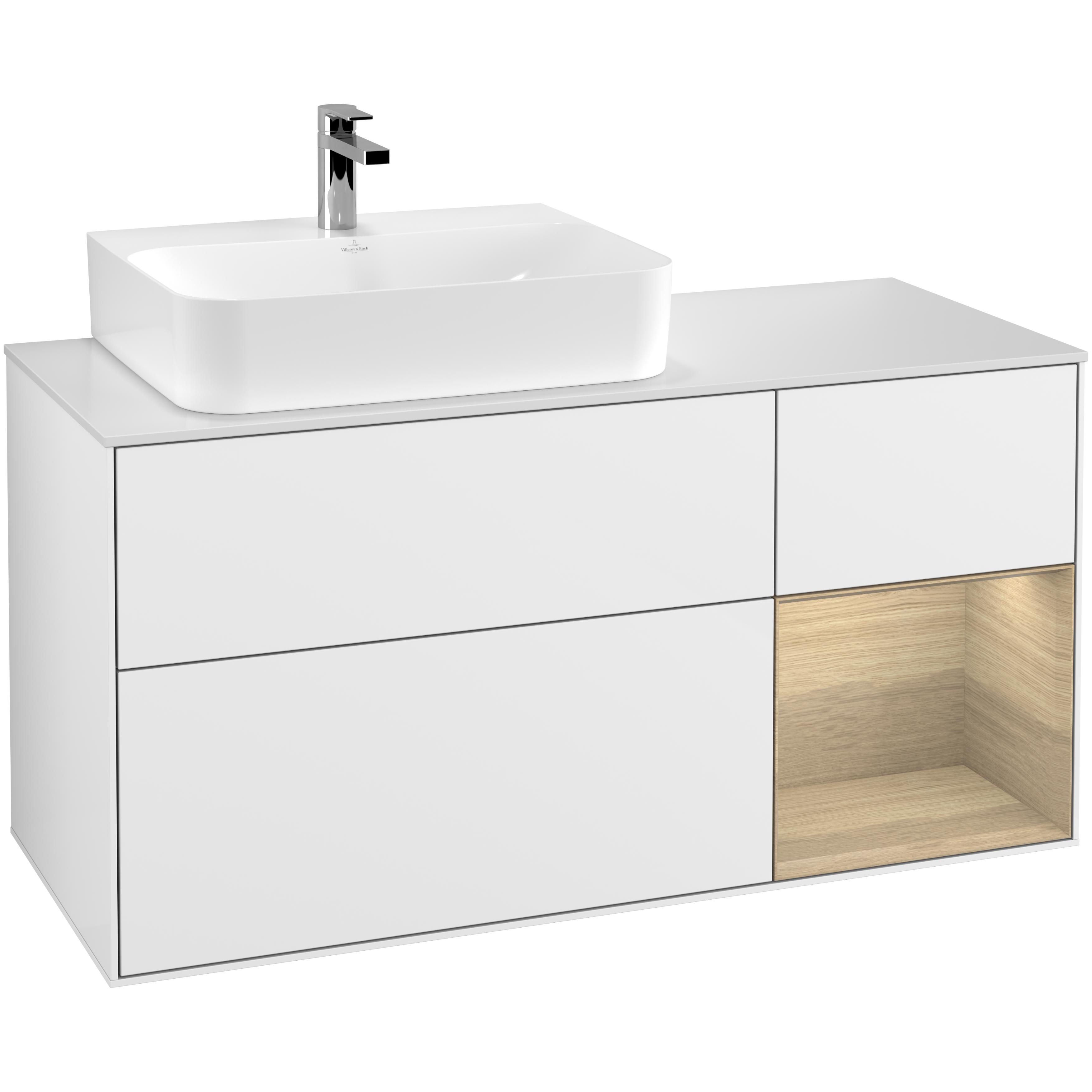 Tvättställsskåp Villeroy & Boch Finion med 3 Lådor Hylla och Bänkskiva för Ocentrerat Tvättställ | badrum - badrumsmobler - tvattstallsskap-och-kommod | KakelKungen