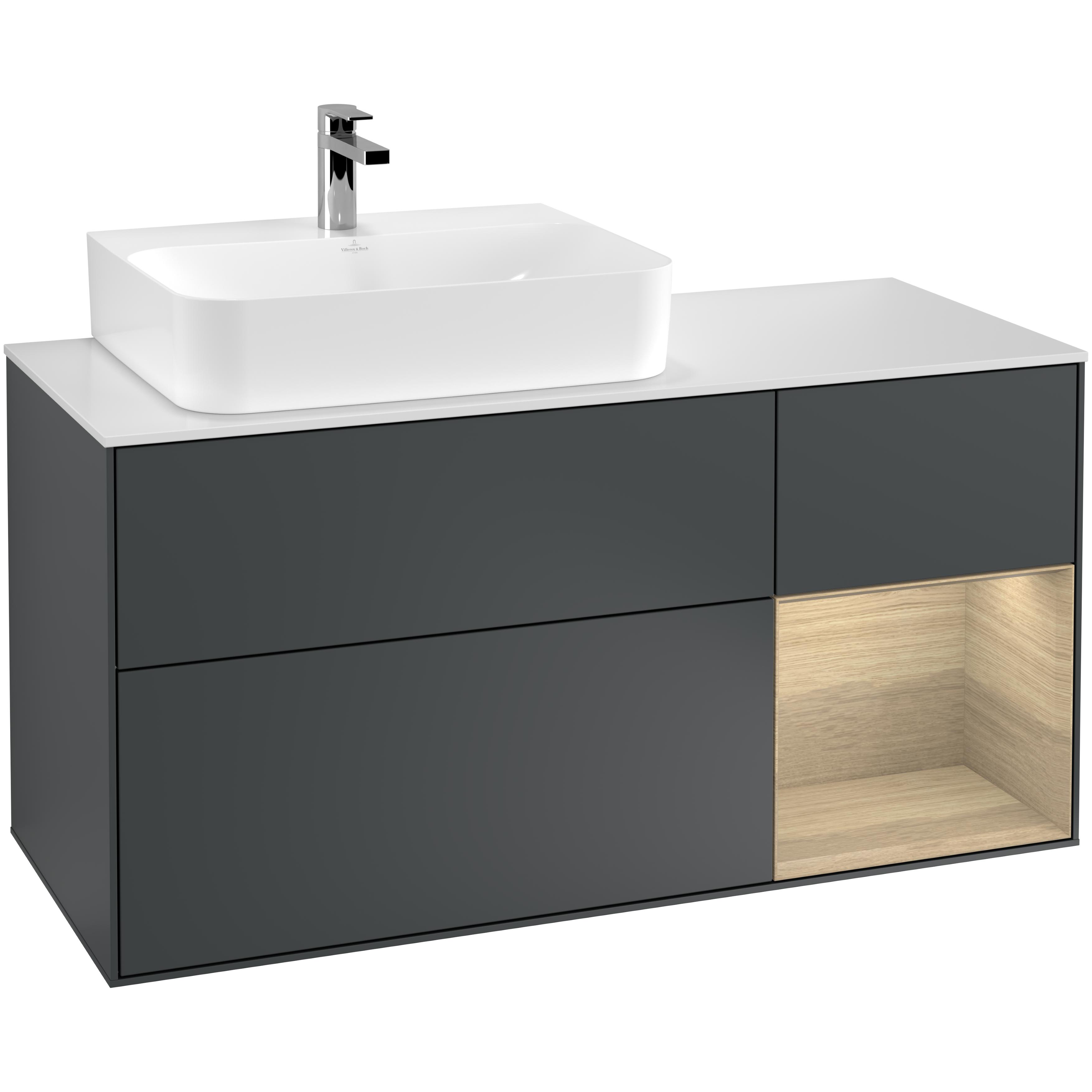 Tvättställsskåp Villeroy & Boch Finion med 3 Lådor Hylla och Bänkskiva för Ocentrerat Tvättställ | badrum - badrumsmobler - tvattstallsskap-och-kommod | KakelKungen