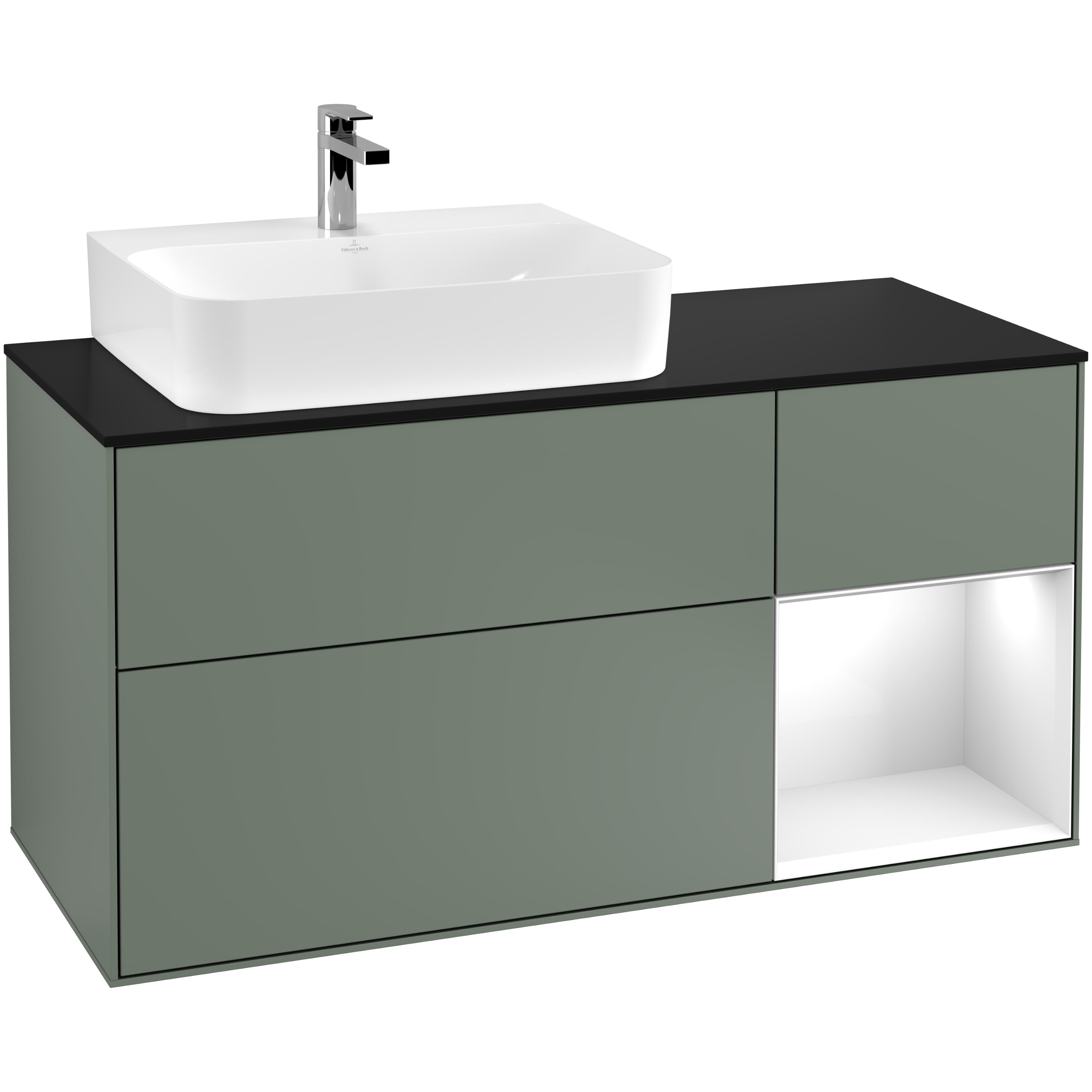 Tvättställsskåp Villeroy & Boch Finion med 3 Lådor Hylla och Bänkskiva för Ocentrerat Tvättställ | badrum - badrumsmobler - tvattstallsskap-och-kommod | KakelKungen