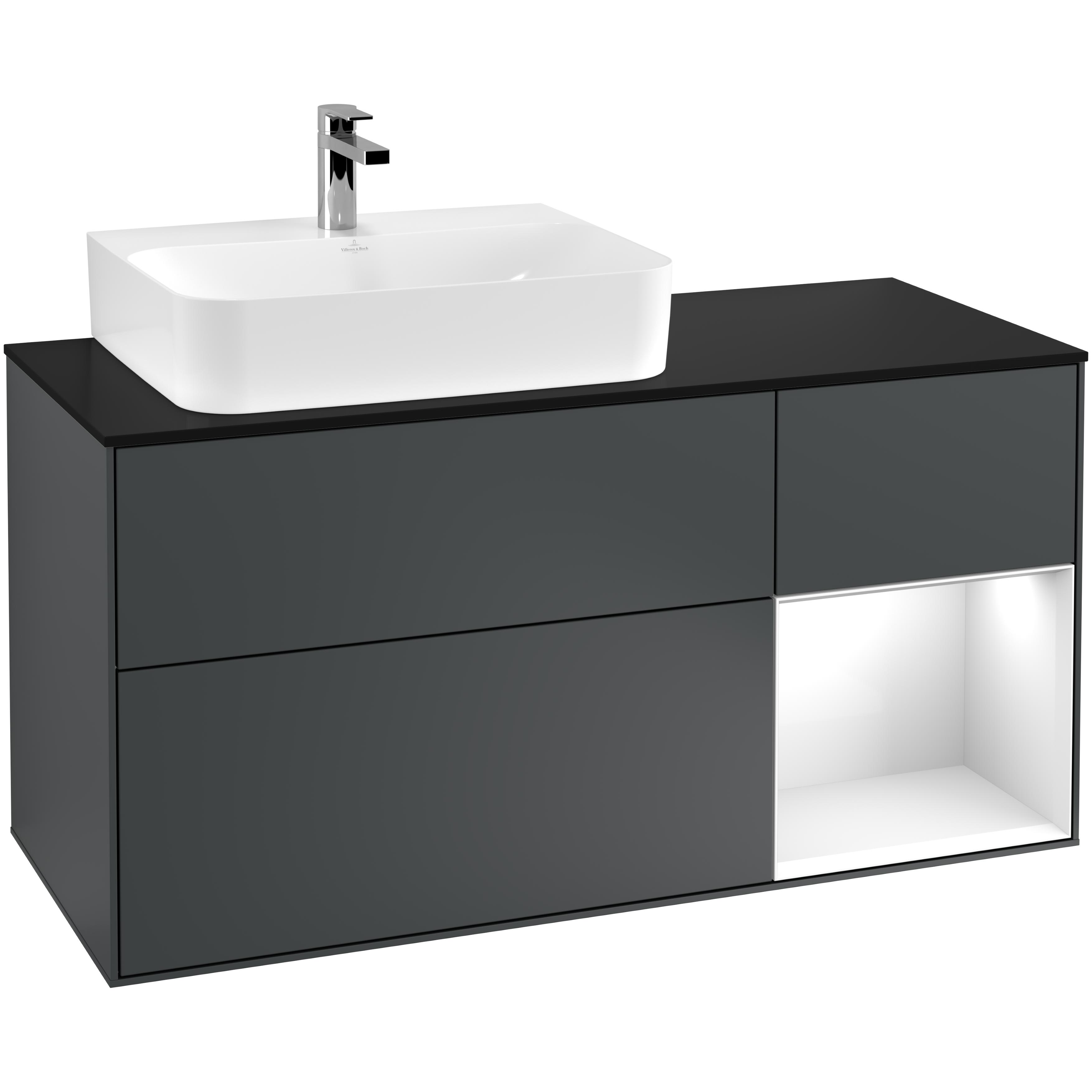 Tvättställsskåp Villeroy & Boch Finion med 3 Lådor Hylla och Bänkskiva för Ocentrerat Tvättställ | badrum - badrumsmobler - tvattstallsskap-och-kommod | KakelKungen