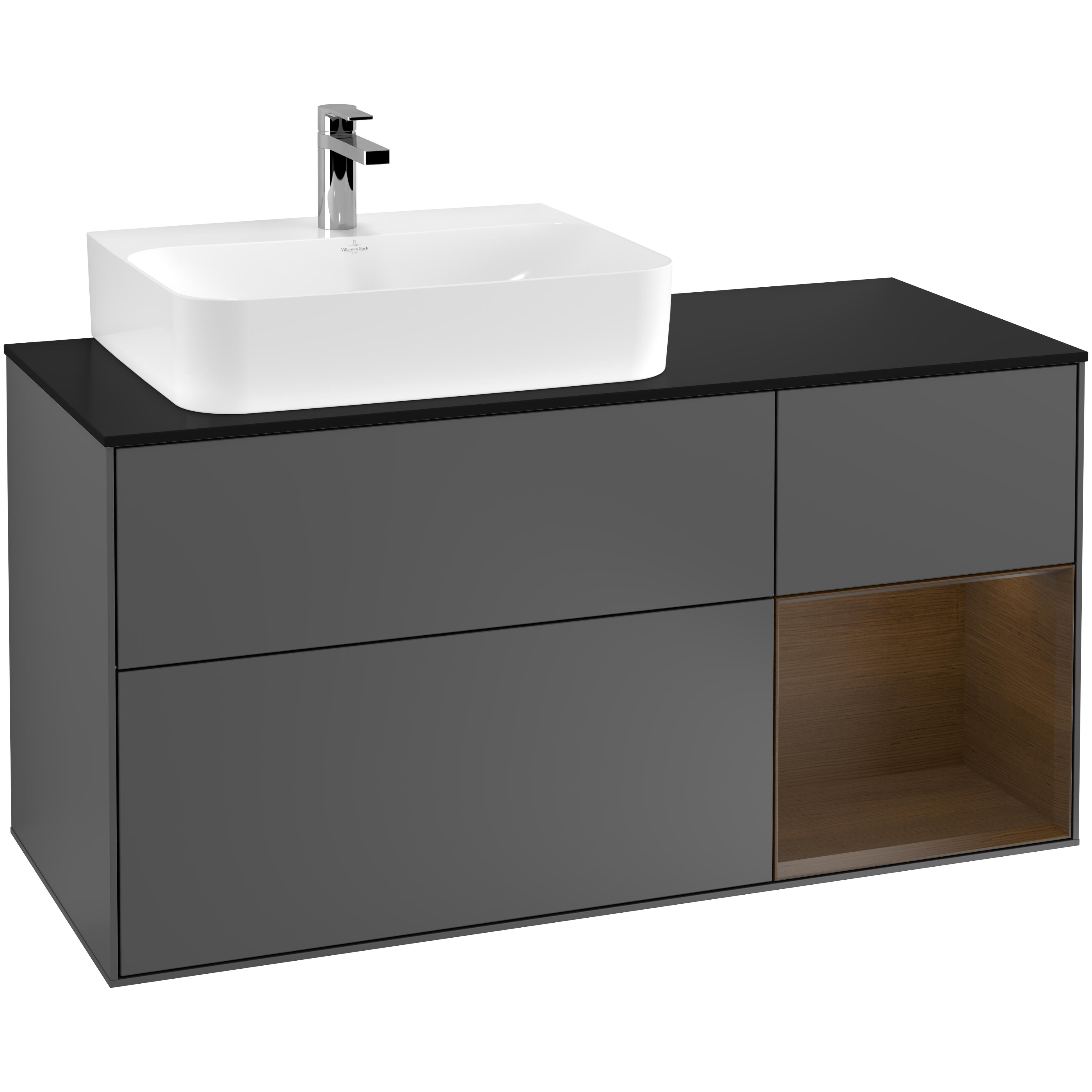 Tvättställsskåp Villeroy & Boch Finion med 3 Lådor Hylla och Bänkskiva för Ocentrerat Tvättställ | badrum - badrumsmobler - tvattstallsskap-och-kommod | KakelKungen