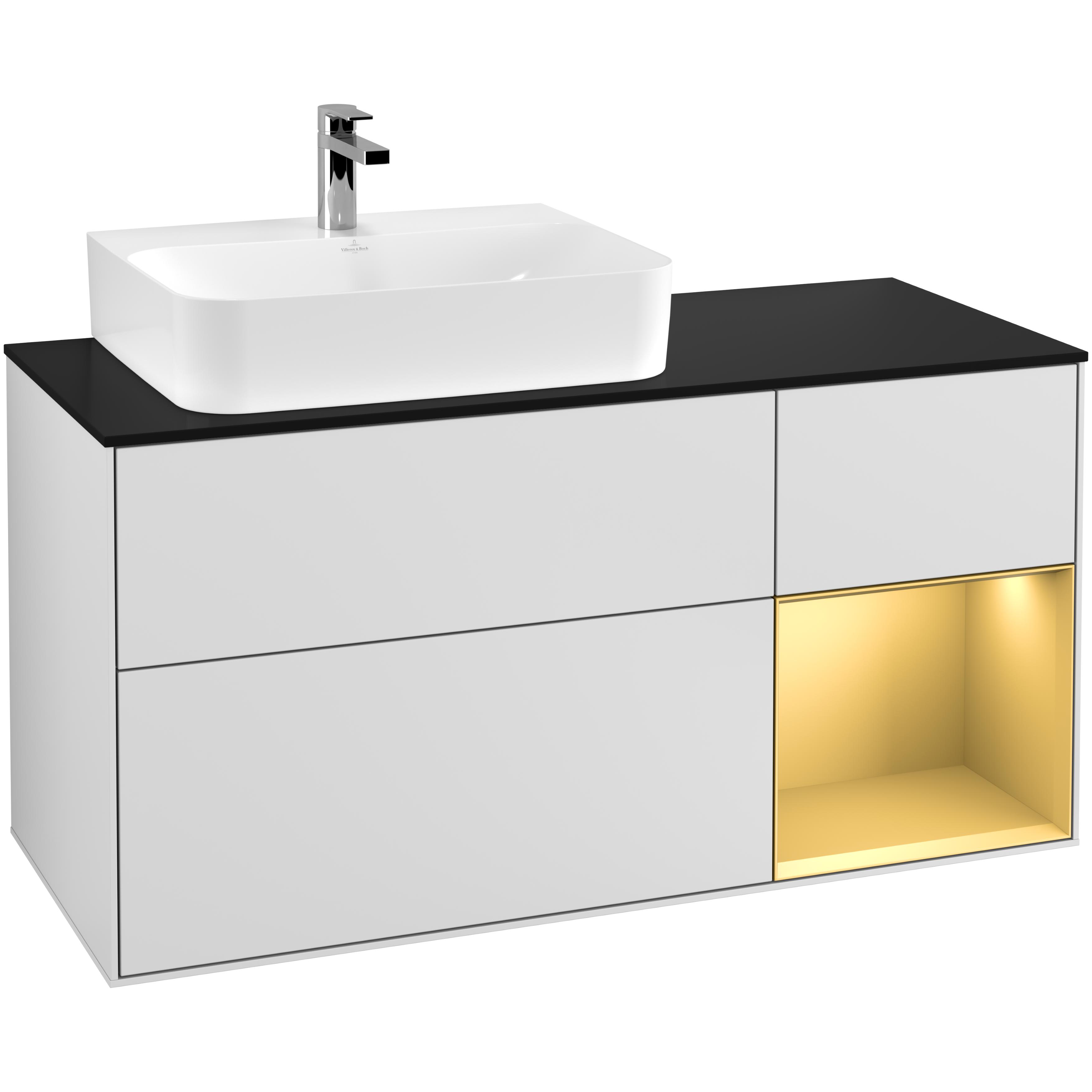 Tvättställsskåp Villeroy & Boch Finion med 3 Lådor Hylla och Bänkskiva för Ocentrerat Tvättställ | badrum - badrumsmobler - tvattstallsskap-och-kommod | KakelKungen