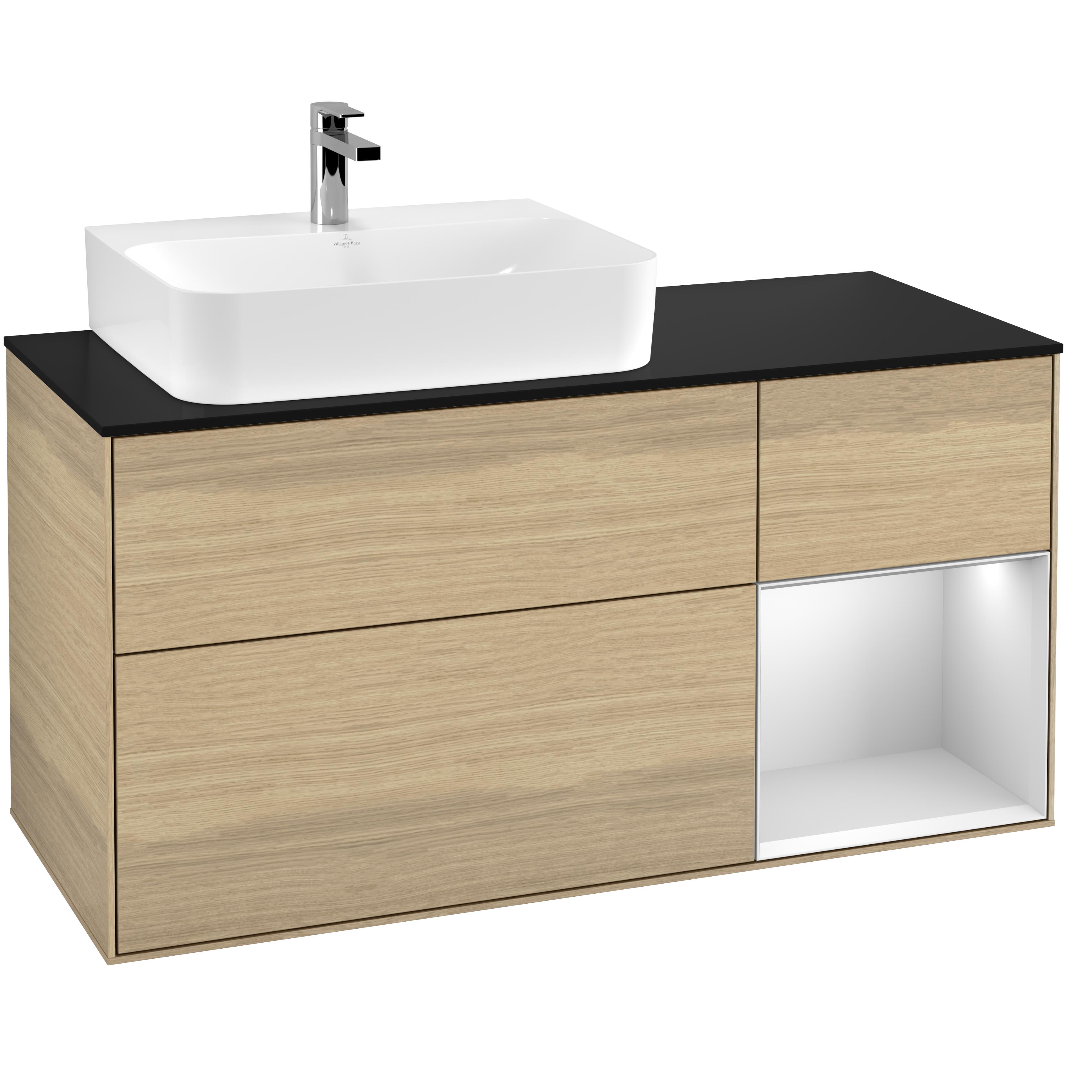 Tvättställsskåp Villeroy & Boch Finion med 3 Lådor Hylla och Bänkskiva för Ocentrerat Tvättställ | badrum - badrumsmobler - tvattstallsskap-och-kommod | KakelKungen