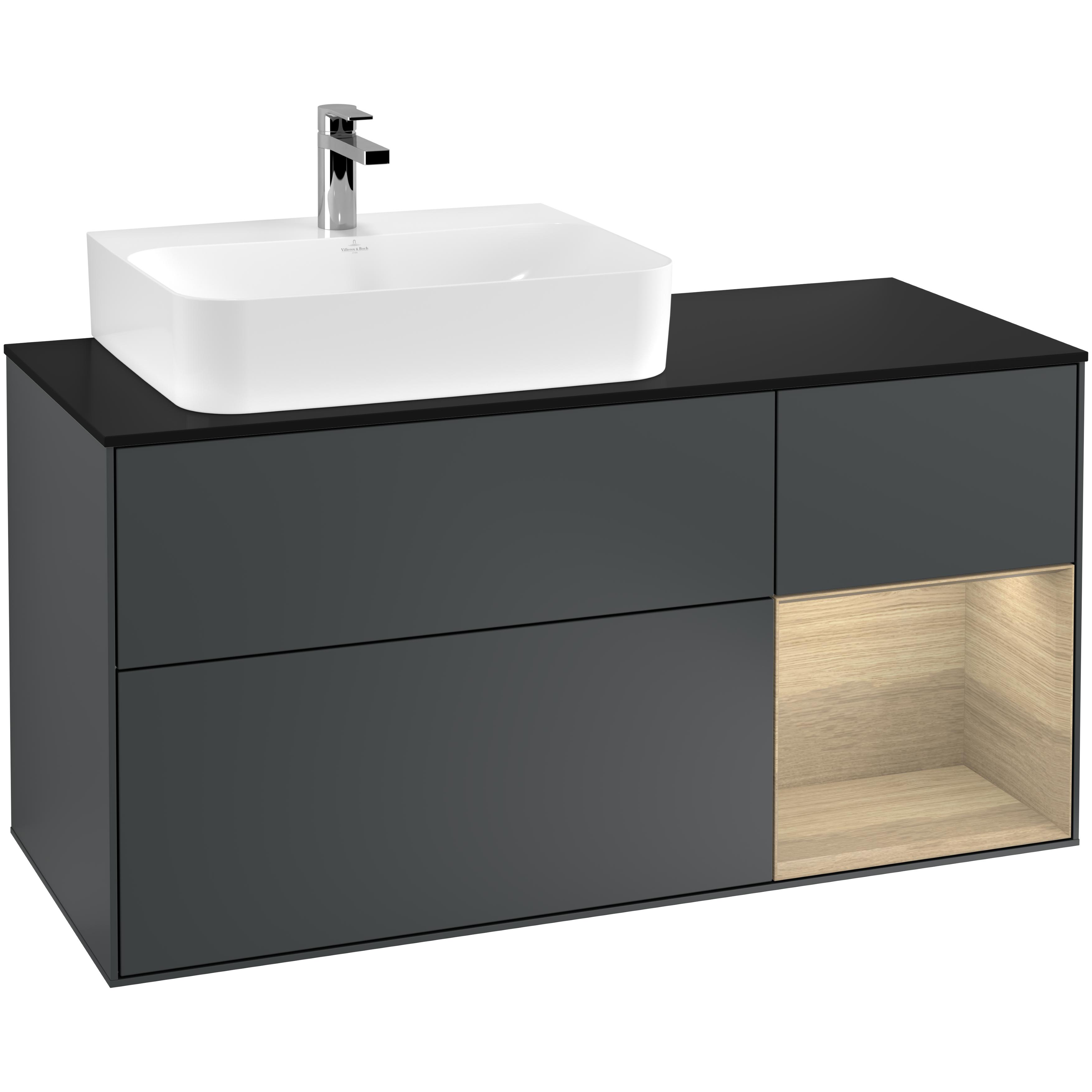 Tvättställsskåp Villeroy & Boch Finion med 3 Lådor Hylla och Bänkskiva för Ocentrerat Tvättställ | badrum - badrumsmobler - tvattstallsskap-och-kommod | KakelKungen