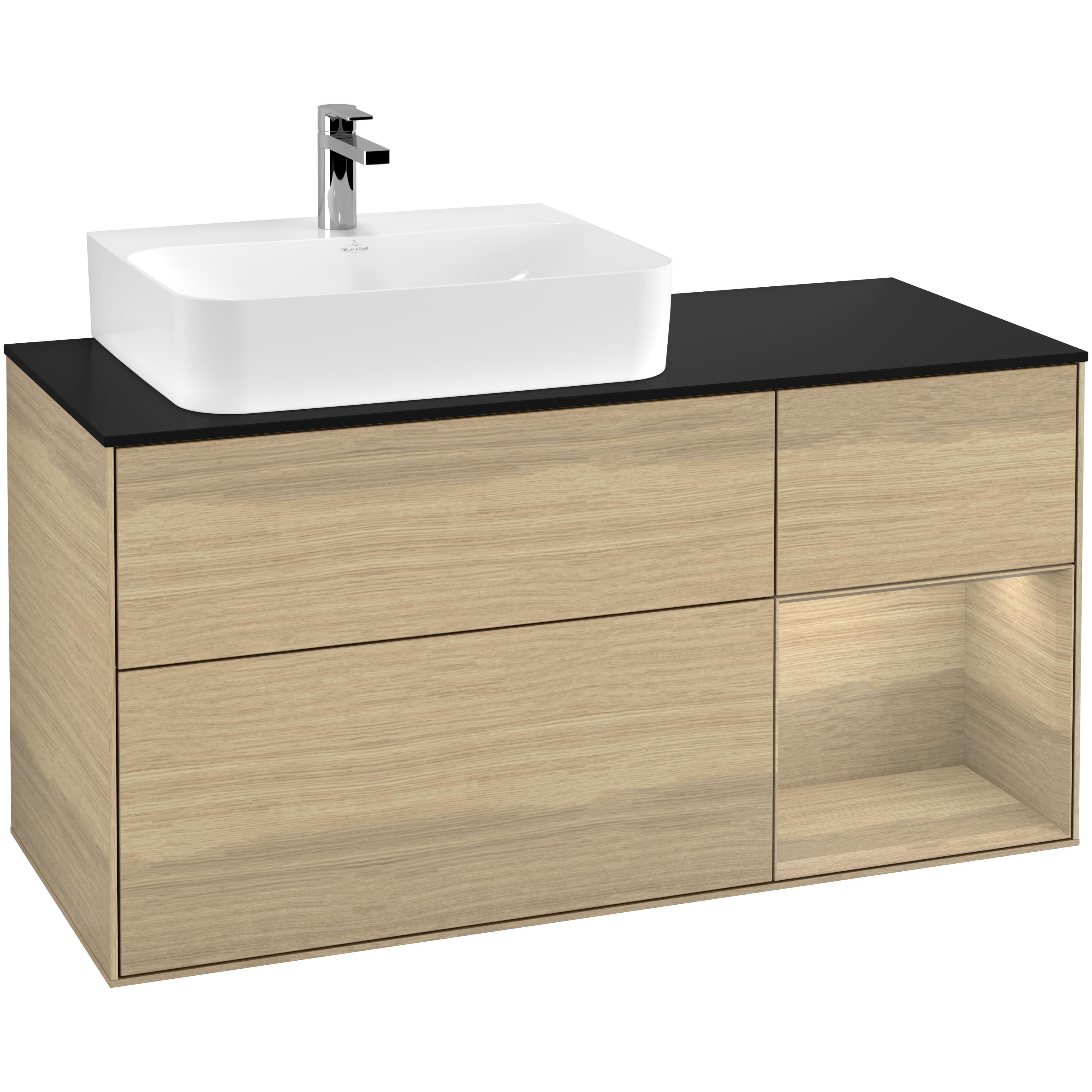 Tvättställsskåp Villeroy & Boch Finion med 3 Lådor Hylla och Bänkskiva för Ocentrerat Tvättställ | badrum - badrumsmobler - tvattstallsskap-och-kommod | KakelKungen