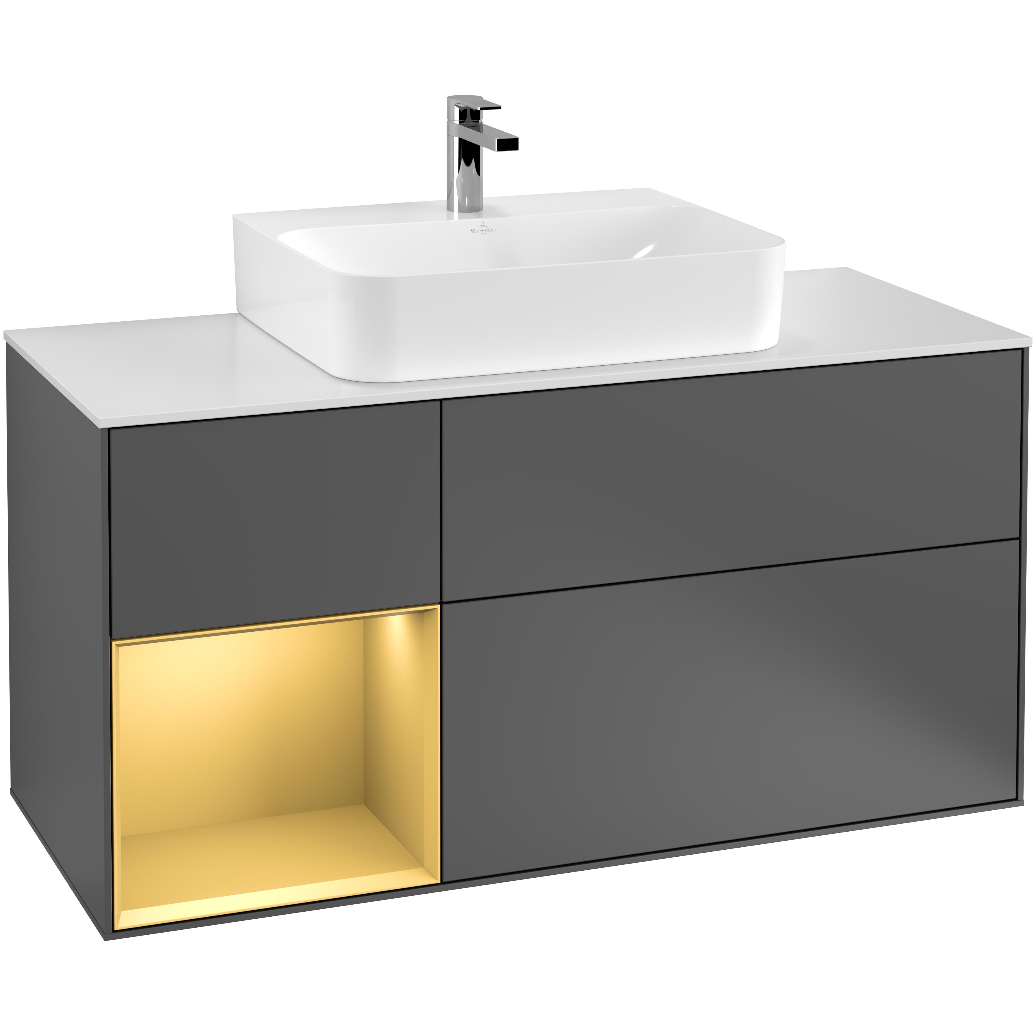 Tvättställsskåp Villeroy & Boch Finion med 3 Lådor Hylla och Bänkskiva för Centrerat Tvättställ | badrum - badrumsmobler - tvattstallsskap-och-kommod | KakelKungen