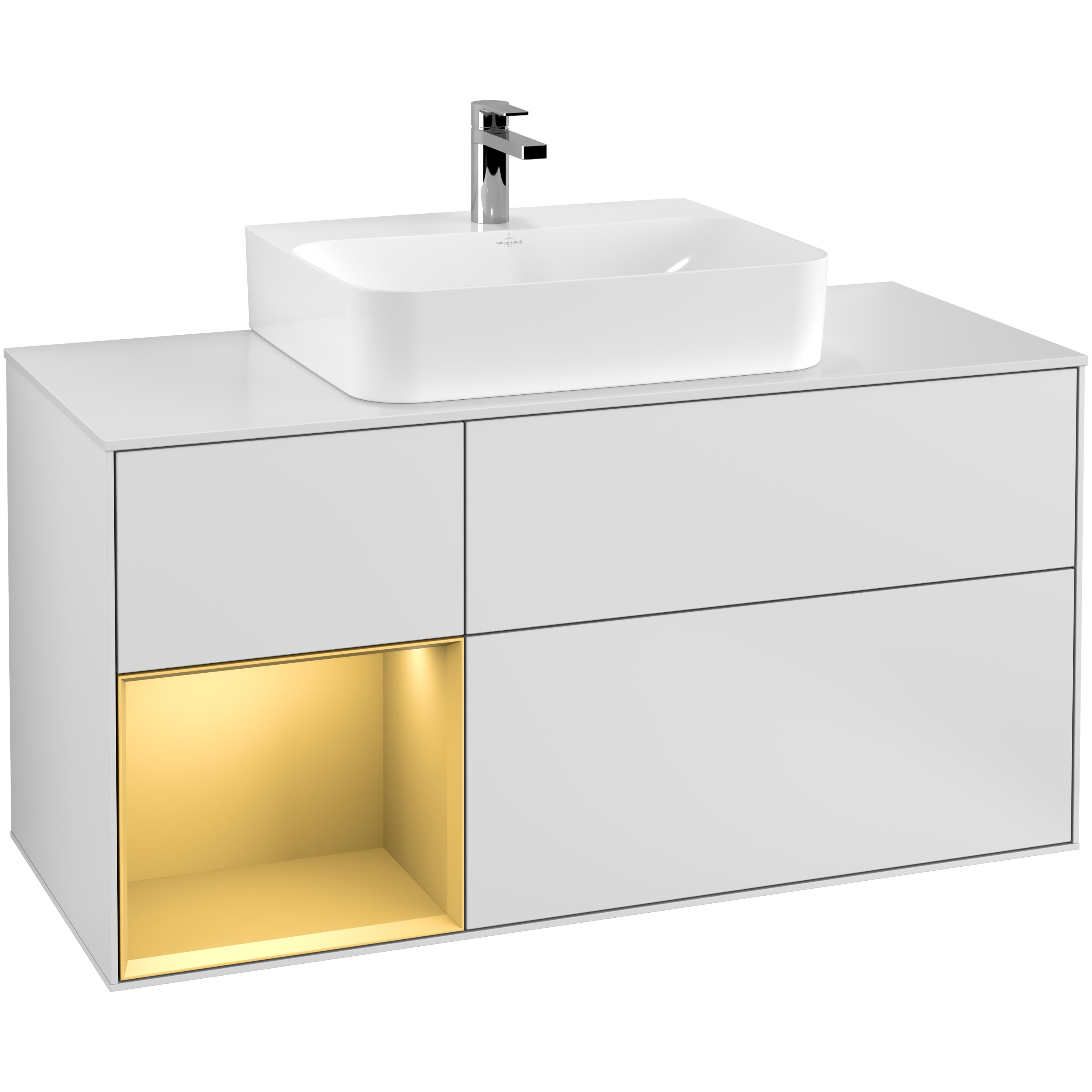 Tvättställsskåp Villeroy & Boch Finion med 3 Lådor Hylla och Bänkskiva för Centrerat Tvättställ | badrum - badrumsmobler - tvattstallsskap-och-kommod | KakelKungen