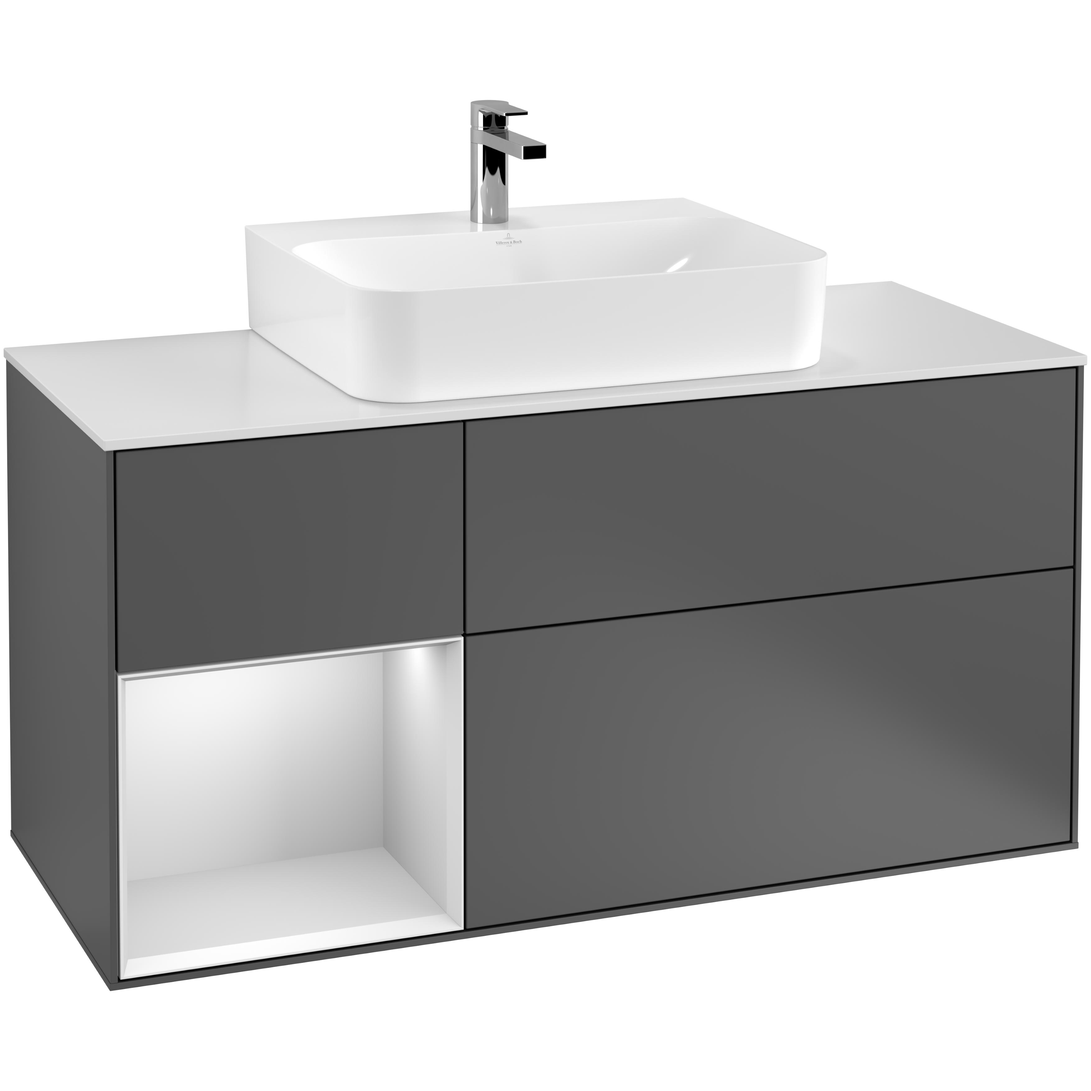 Tvättställsskåp Villeroy & Boch Finion med 3 Lådor Hylla och Bänkskiva för Centrerat Tvättställ | badrum - badrumsmobler - tvattstallsskap-och-kommod | KakelKungen