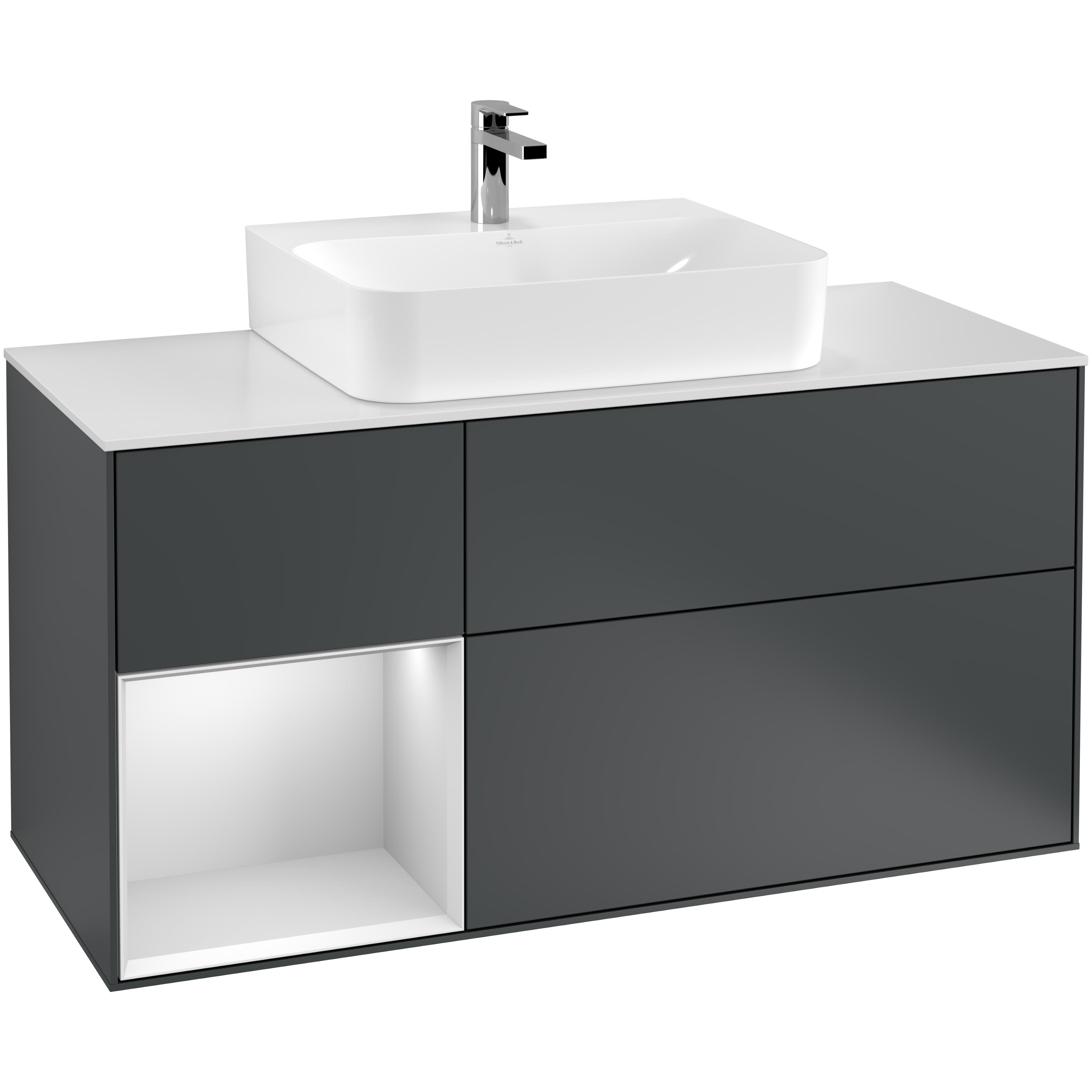 Tvättställsskåp Villeroy & Boch Finion med 3 Lådor Hylla och Bänkskiva för Centrerat Tvättställ | badrum - badrumsmobler - tvattstallsskap-och-kommod | KakelKungen